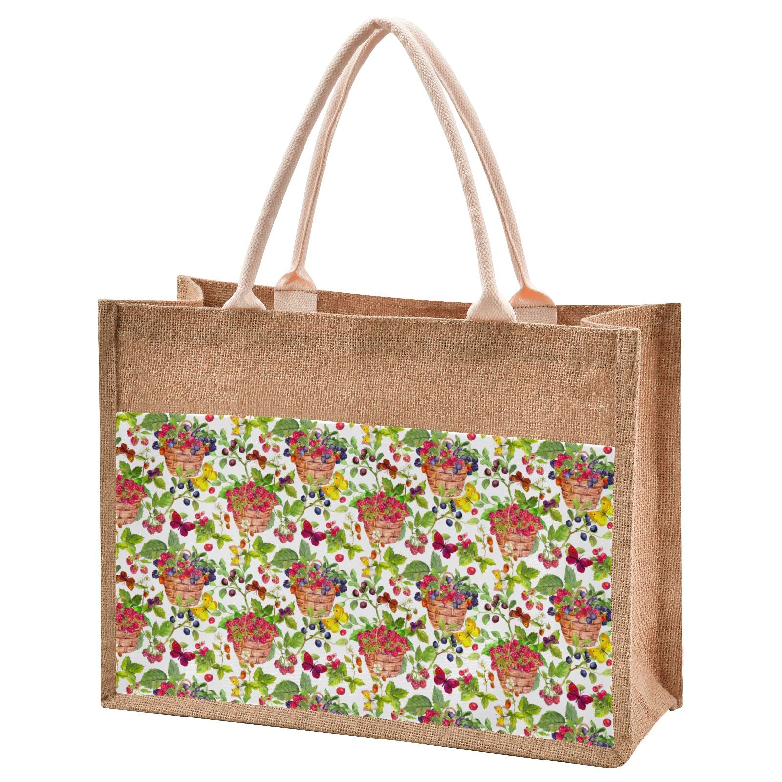 Eco-Friendly Jute Tote Bag with Zippered Pocket - Reusable Burlap Shopping Bag for Women (9.8