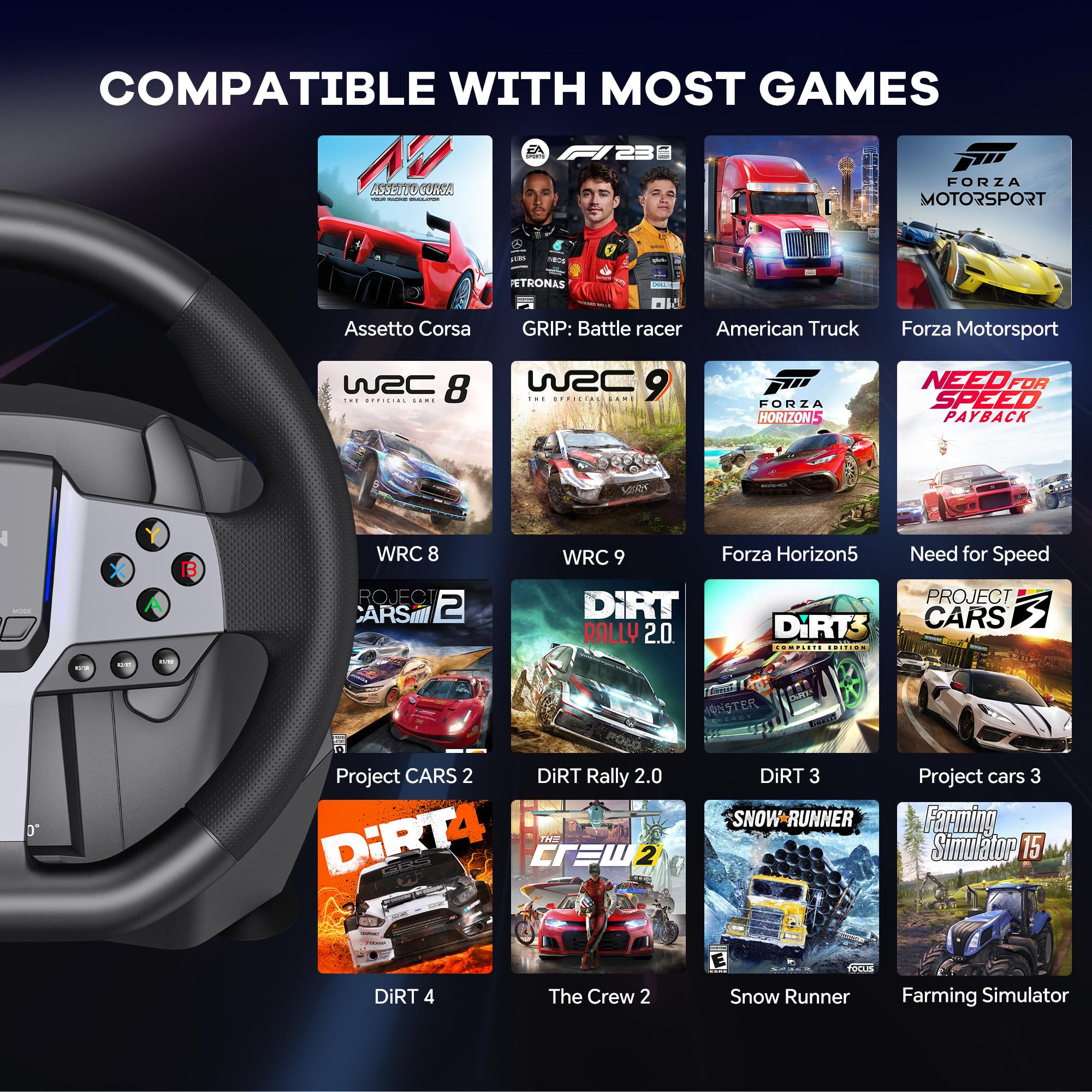 PXN V9 Gen2 Racing Wheel - 270°/900° Adjustable Gaming Steering Wheel with Vibration, Shifter & Pedals for PS4, PS5, PC, Xbox Series X|S - Perfect for Racing Sims & Gaming Setups