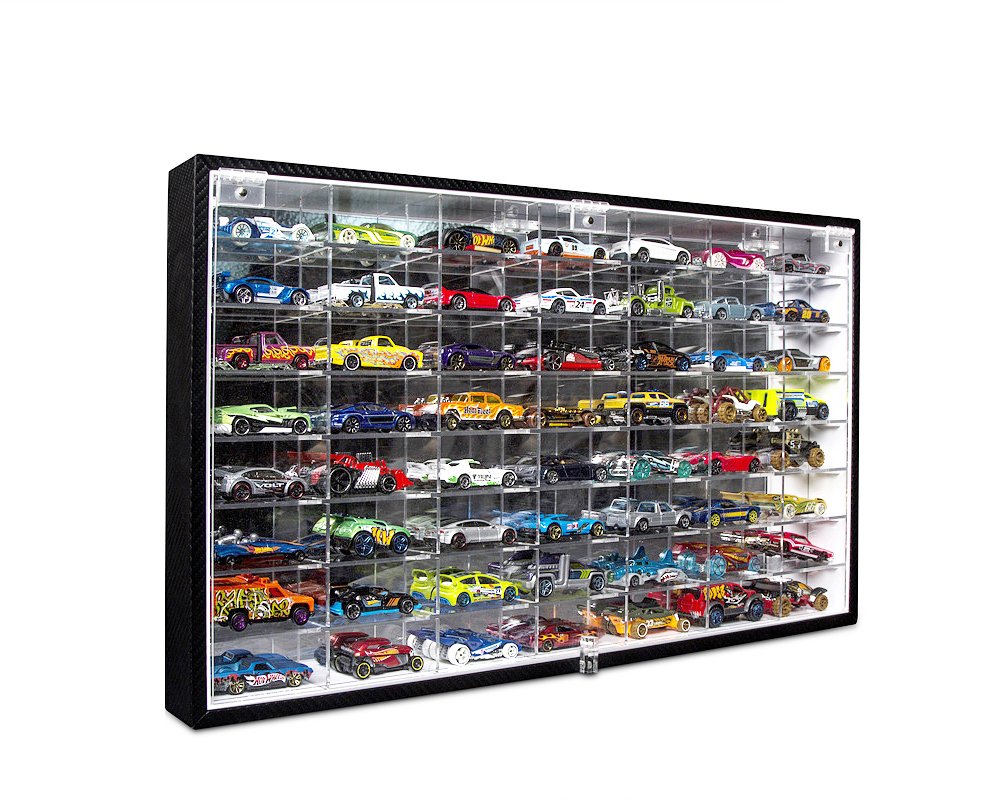 Hot Wheels 1/64 Scale Diecast Display Case - Wall Mount Storage Cabinet for 56 Cars (Black, 24.61 x 13.78 x 2.05 Inches) - Perfect for Collectors, Showroom Display & Home Decor