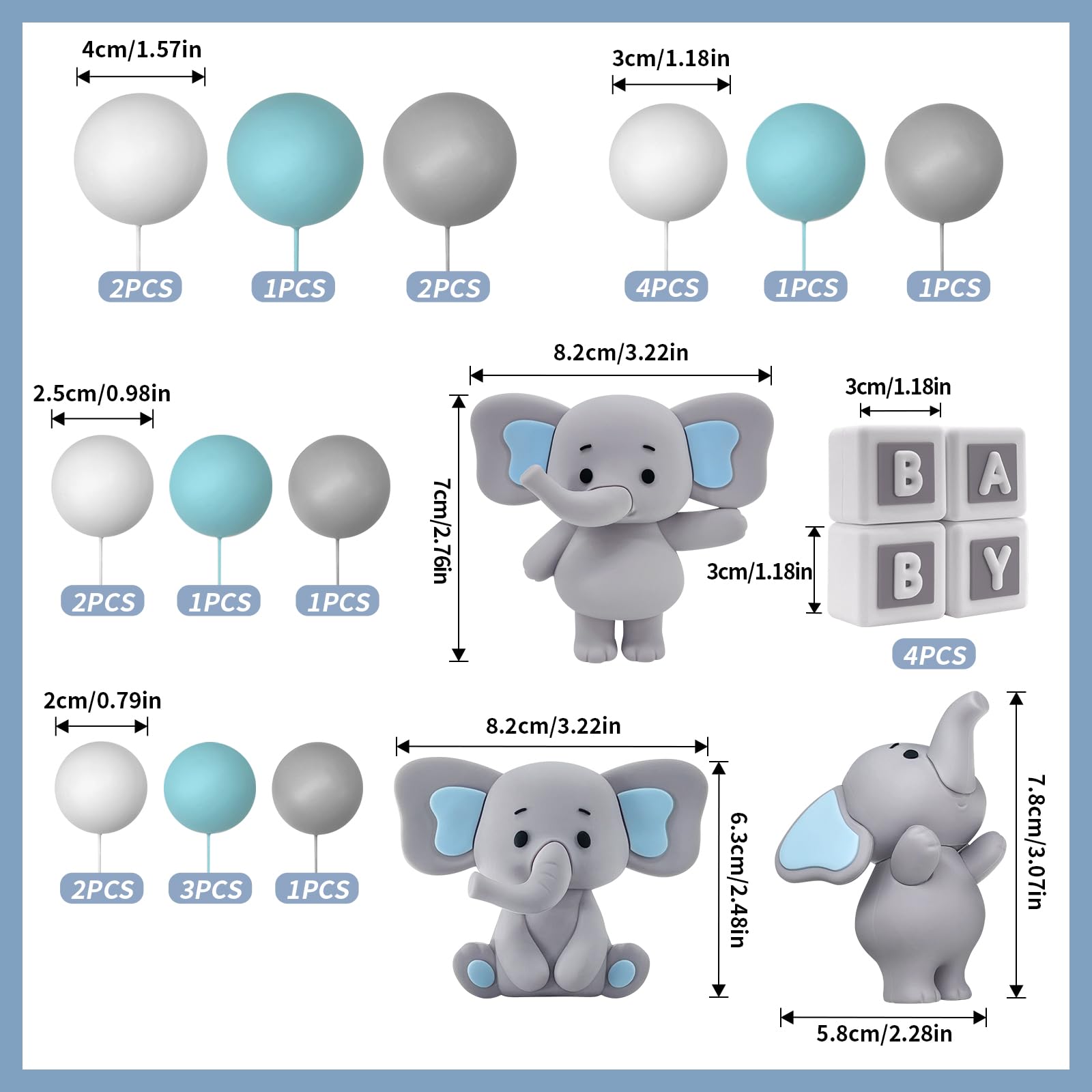 28 Pcs Elephant Cake Toppers - Blue Cake Decorations for DIY Baby Shower, Birthday Party, Boy or Girl - Perfect for Wedding, Anniversary, and Celebration Cakes