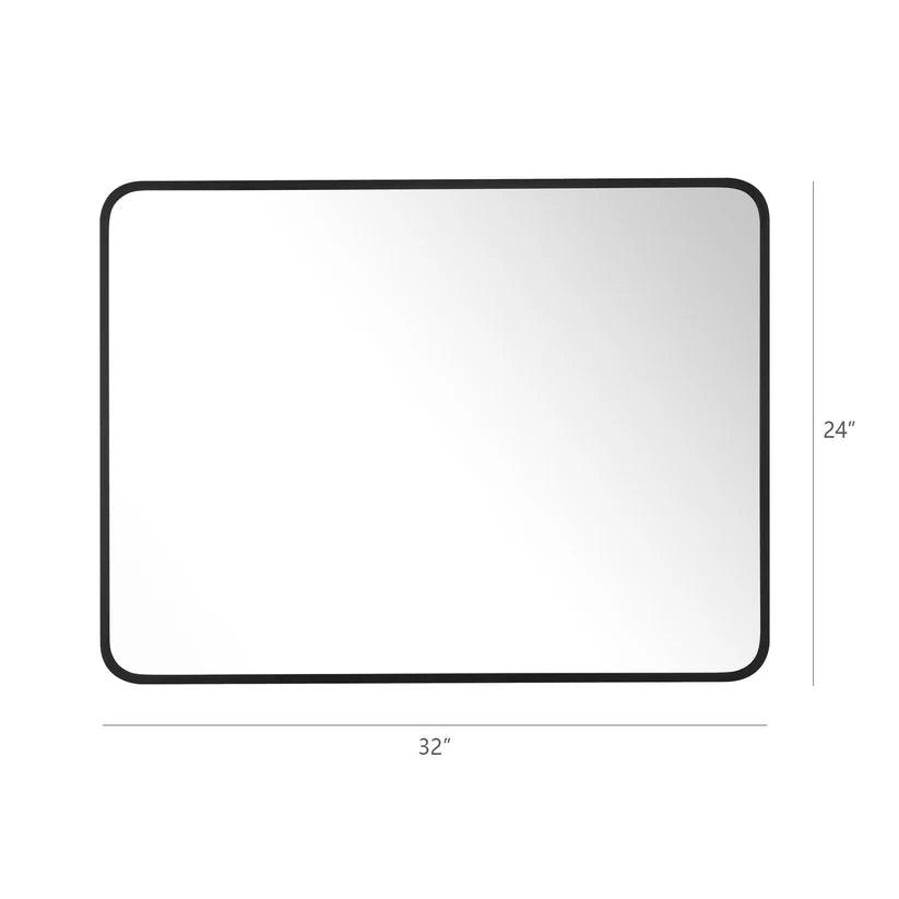 Modern Black Aluminum Framed Wall Mirror - Sleek Soft Corner Design for Living Room, Bedroom & Bathroom Decor | Home & Office Interior Accent Mirror