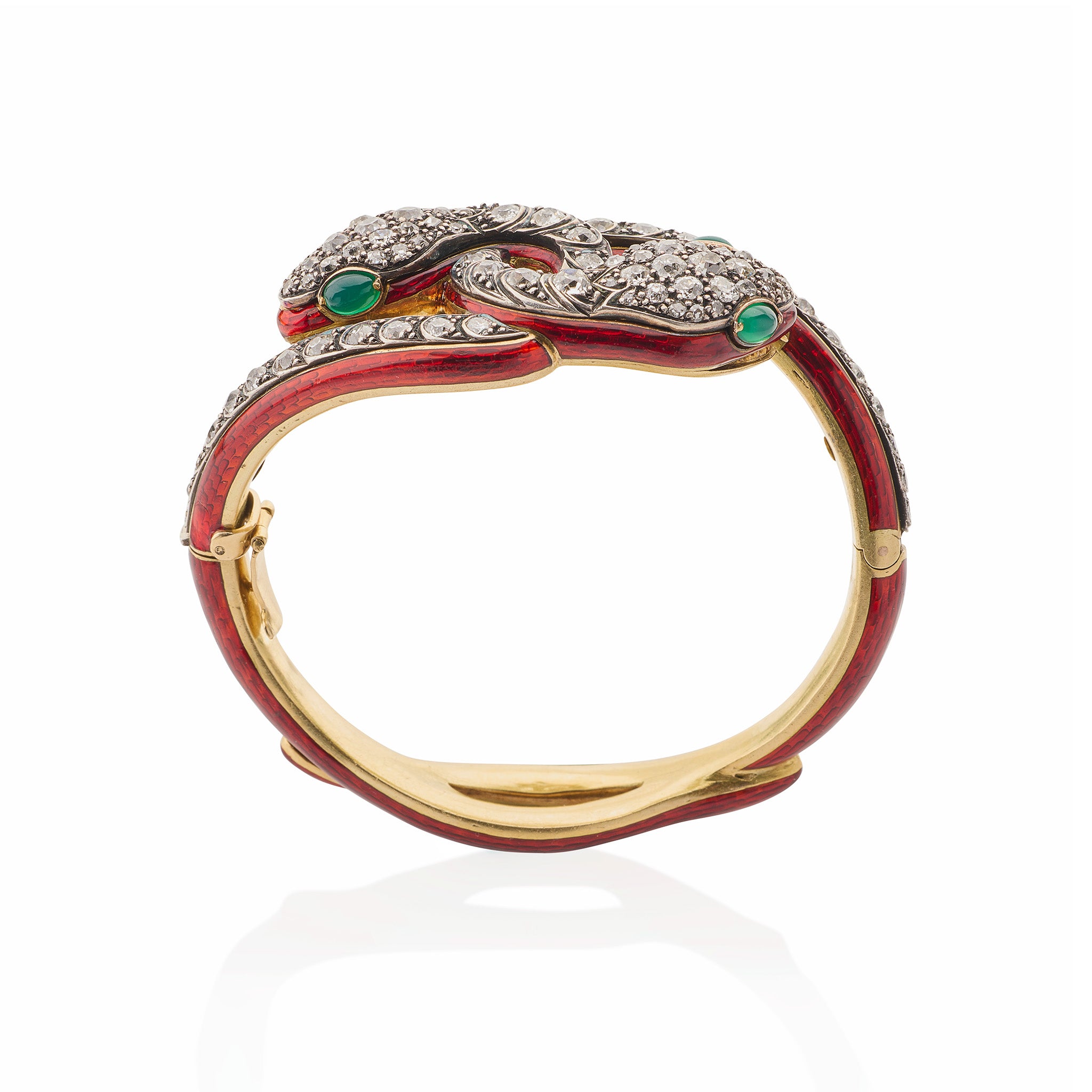 Antique Diamond & Enamel Snake Bracelet - Vintage Jewelry for Women, 18K Gold Plated Serpent Arm Cuff - Perfect for Evening Parties, Weddings & Special Occasions