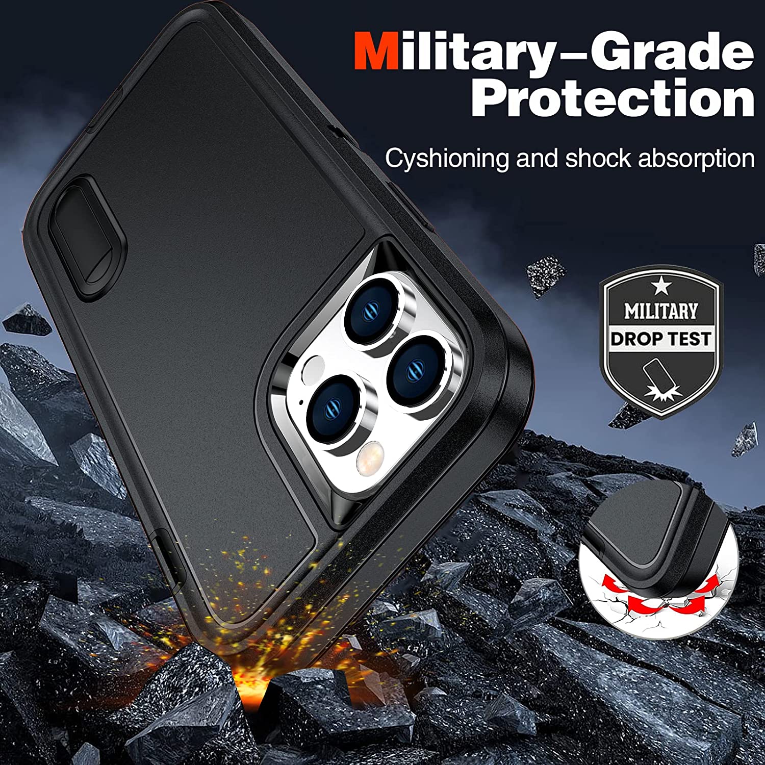 iPhone 14 Pro Max Case - Military Grade Shockproof Heavy Duty Protective Cover with Anti-Scratch Design - Perfect for Outdoor Adventures, Travel & Daily Protection (Black)