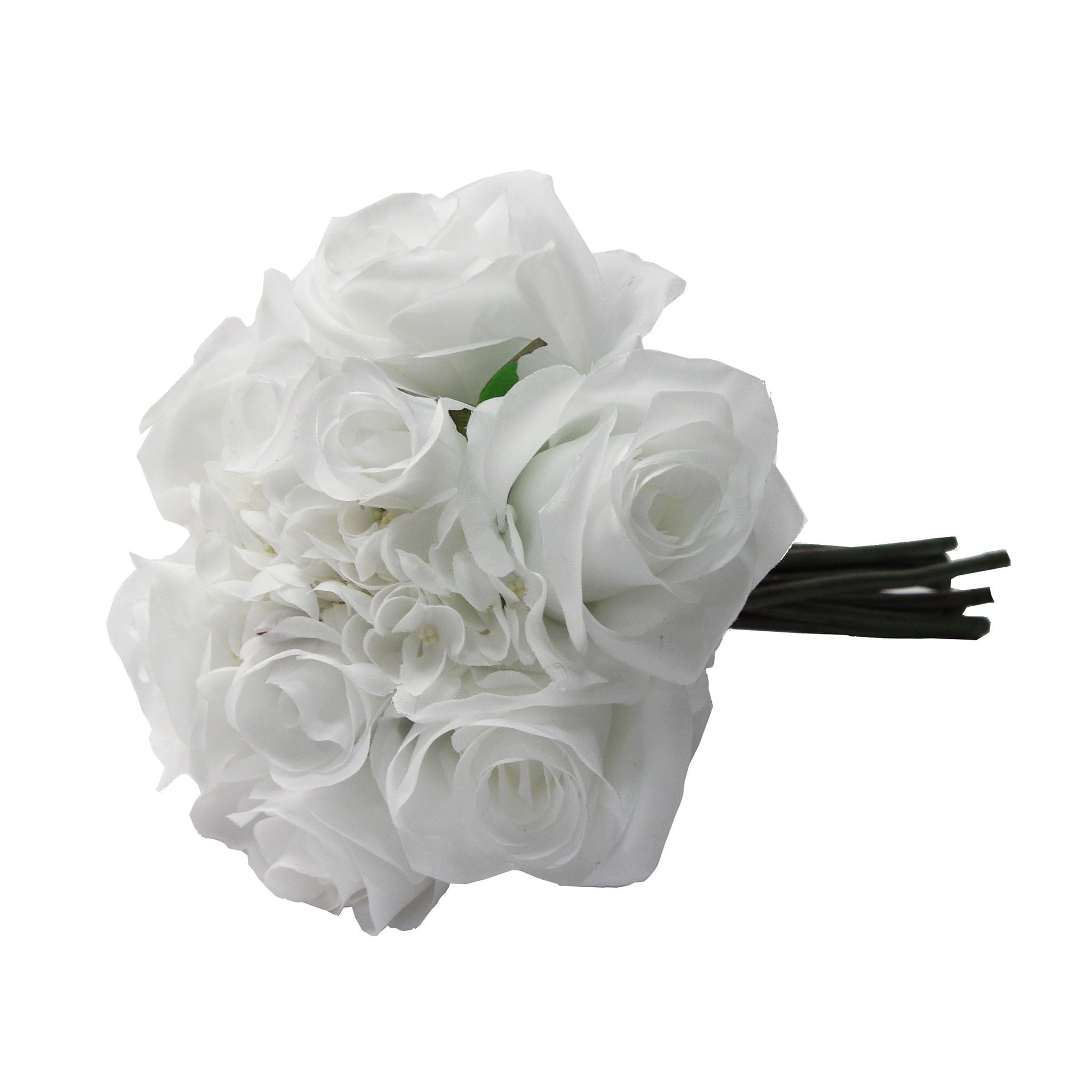 White Rose Hydrangea Silk Flower Bouquet - Artificial Floral Arrangement for Wedding Centerpieces, Home Decor & Party Decorations