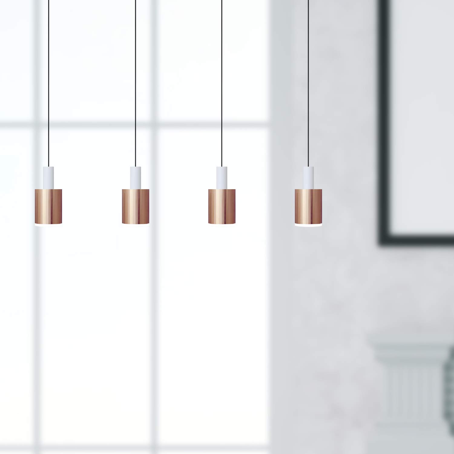 Virgo 4 Mini Pendant Lighting White-Copper - Dimmable LED Hanging Light Fixture with Adjustable Wire & Included Bulb - Perfect for Kitchen Island, Bar Counter, Foyer & Dining Room Decoration