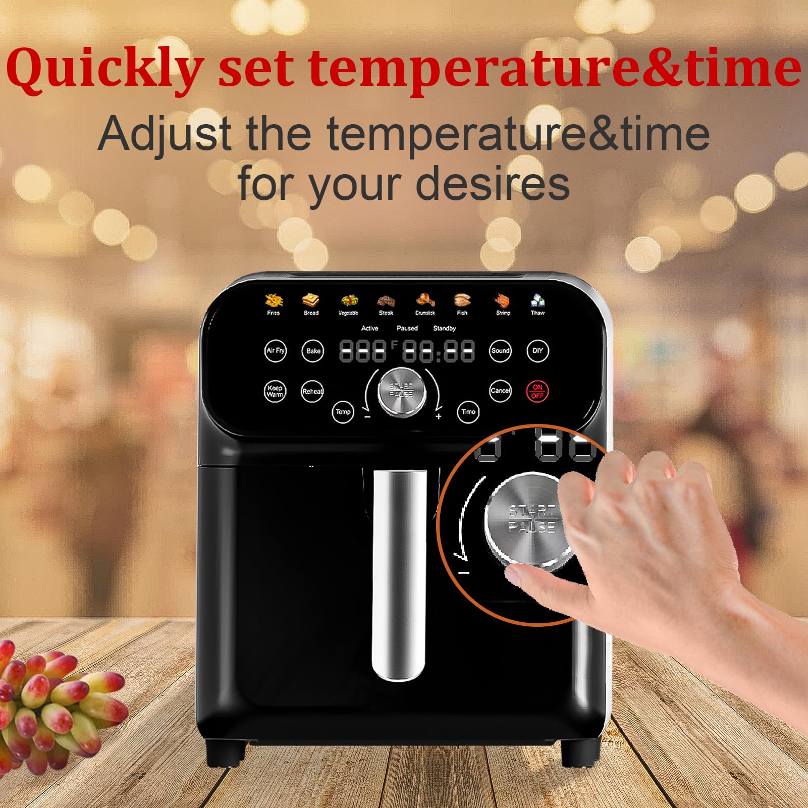 5.2QT Air Fryer Oven with LED Digital Touchscreen - 12 Preset Functions for Air Frying, Baking, Reheating & Keep Warm | Nonstick Dishwasher-Safe Basket | Stainless Steel/Black&Silver Design | Perfect for Healthy Cooking, Quick Meals & Family Dinners