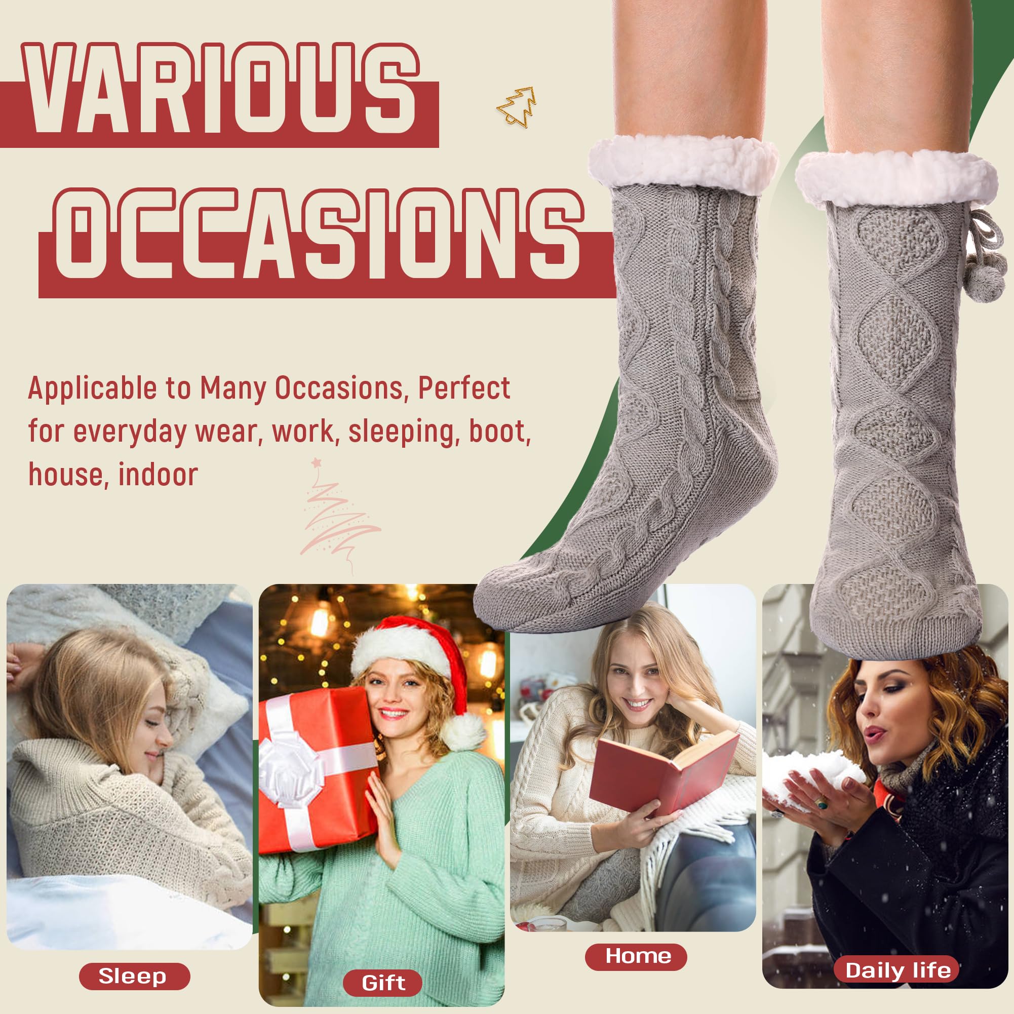 DoSmart Women's Fuzzy Slipper Socks - Winter Thermal Fleece-Lined with Snowflake Design - Cozy Fluffy Warm House Socks for Indoor, Home & Christmas Gifts - Perfect for Lounging, Relaxing and Holiday Comfort