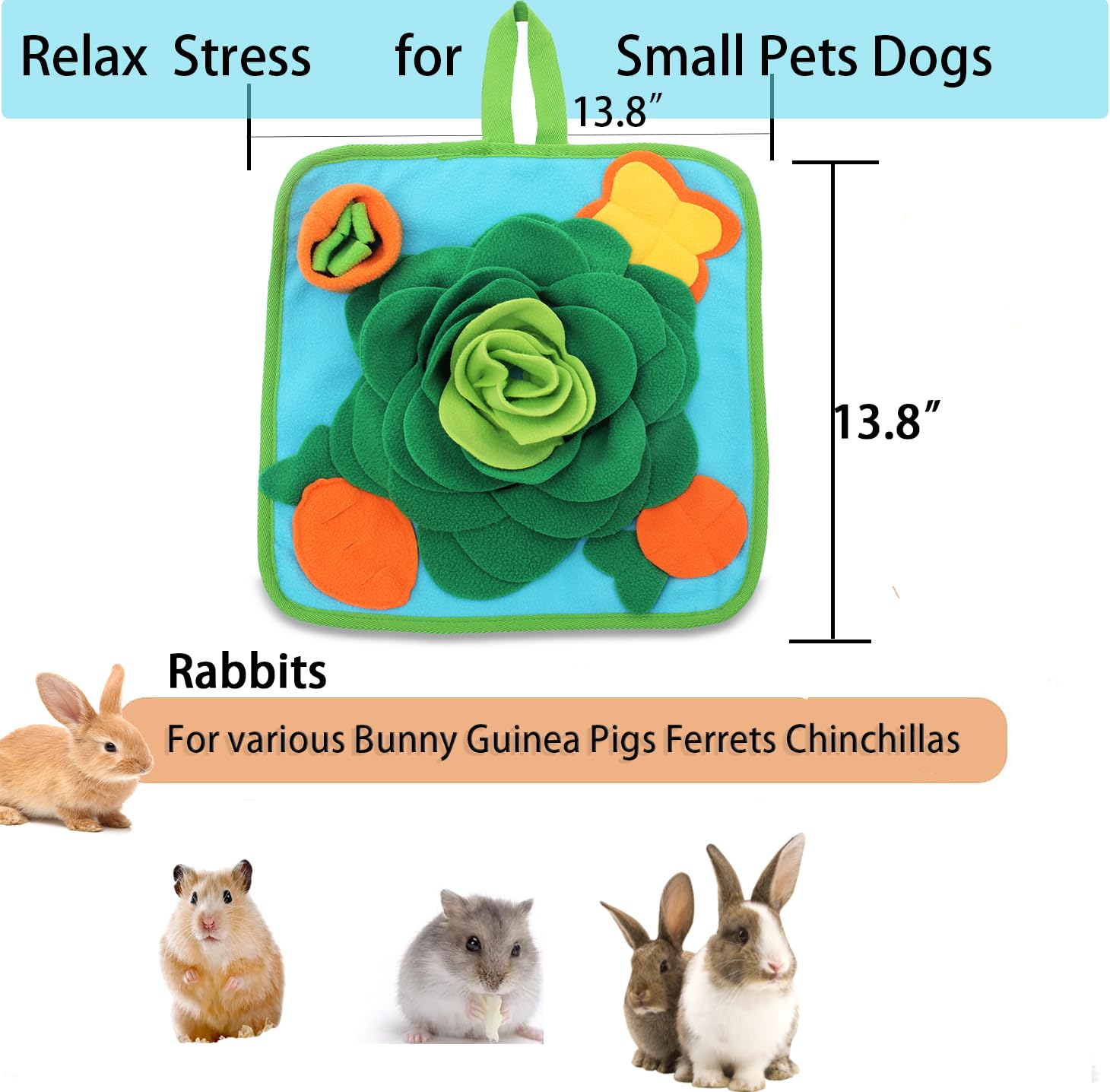 **Rabbit Foraging Mat - Snuffle Mat for Small Animals, Bunny Puzzle Toys, Interactive Feeding Mat for Guinea Pigs, Hedgehogs, Chinchillas & Puppies (Green) - Slow Feeder & Enrichment Toy for Mental Stimulation & Fun Playtime**