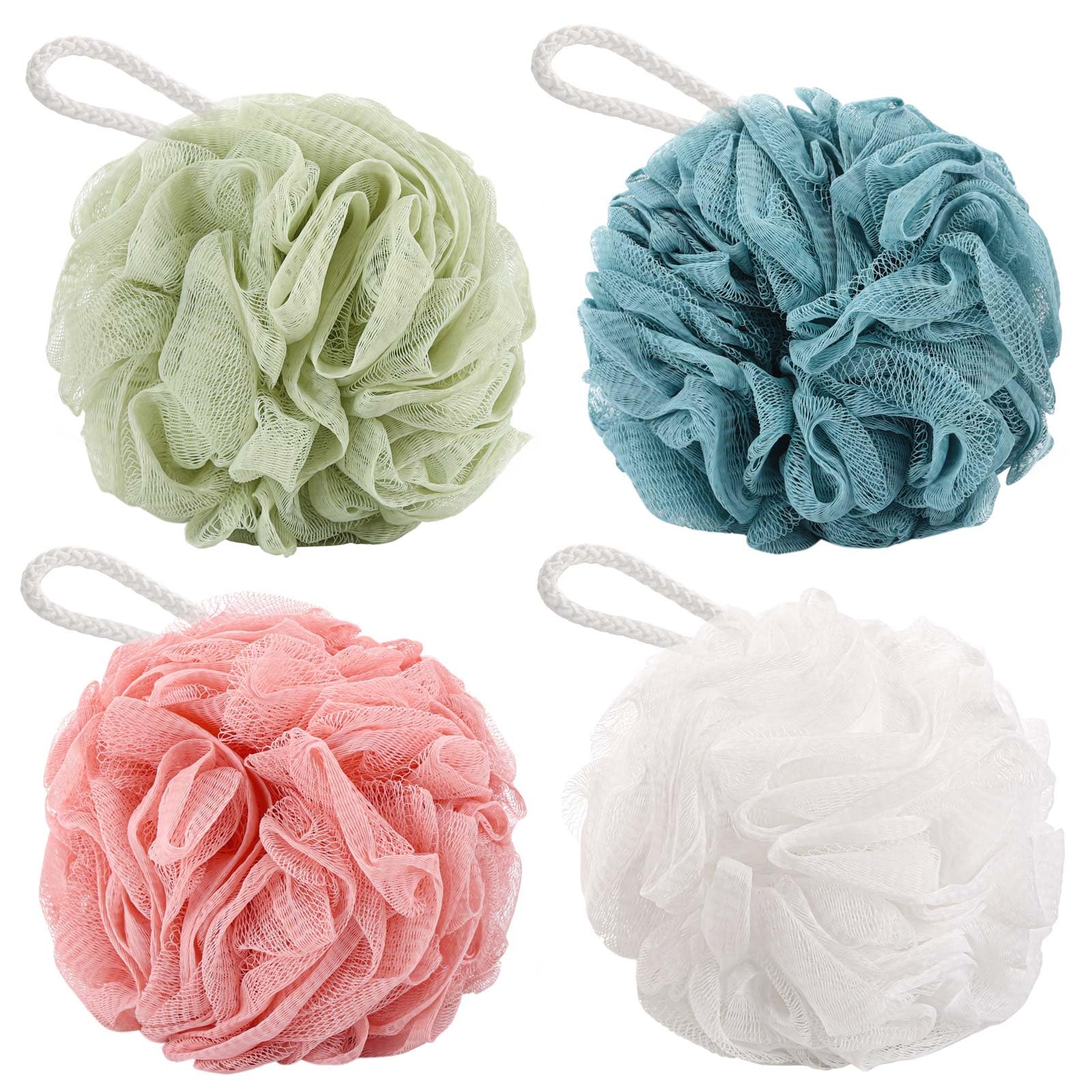BTYMS 4-Pack Bath Sponges & Shower Loofahs - 60g Exfoliating Mesh Pouf for Body Scrub, Cleansing and Skin Care - Perfect for Daily Shower, Spa, and Gift Giving