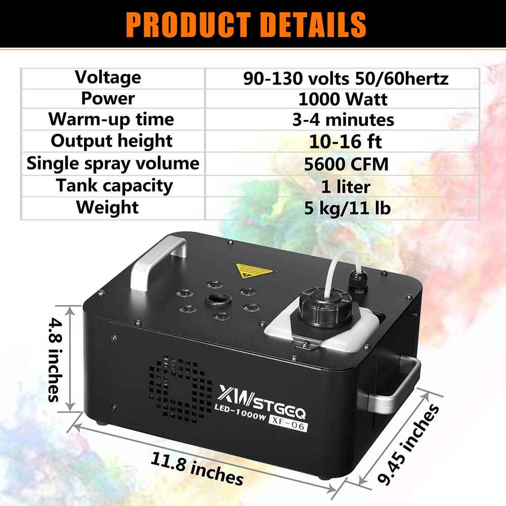 1000W Vertical Fog Machine with 6 LED Lights & Wireless Remote - Perfect for Stage Shows, Halloween Parties, Wedding Events, and DJ Performances