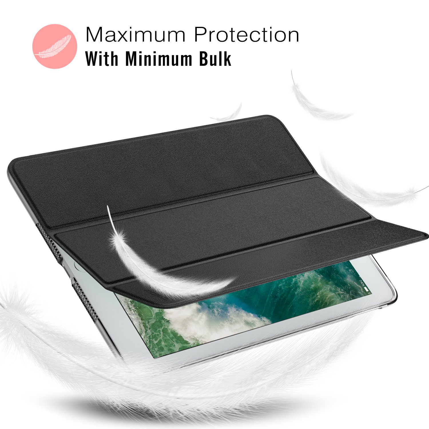 MoKo Slim Lightweight Smart Shell Stand Cover for iPad 9.7 Inch (6th/5th Gen 2018/2017) - Translucent Frosted Back Protector with Auto Wake/Sleep - Perfect for Work, School & Travel - Black