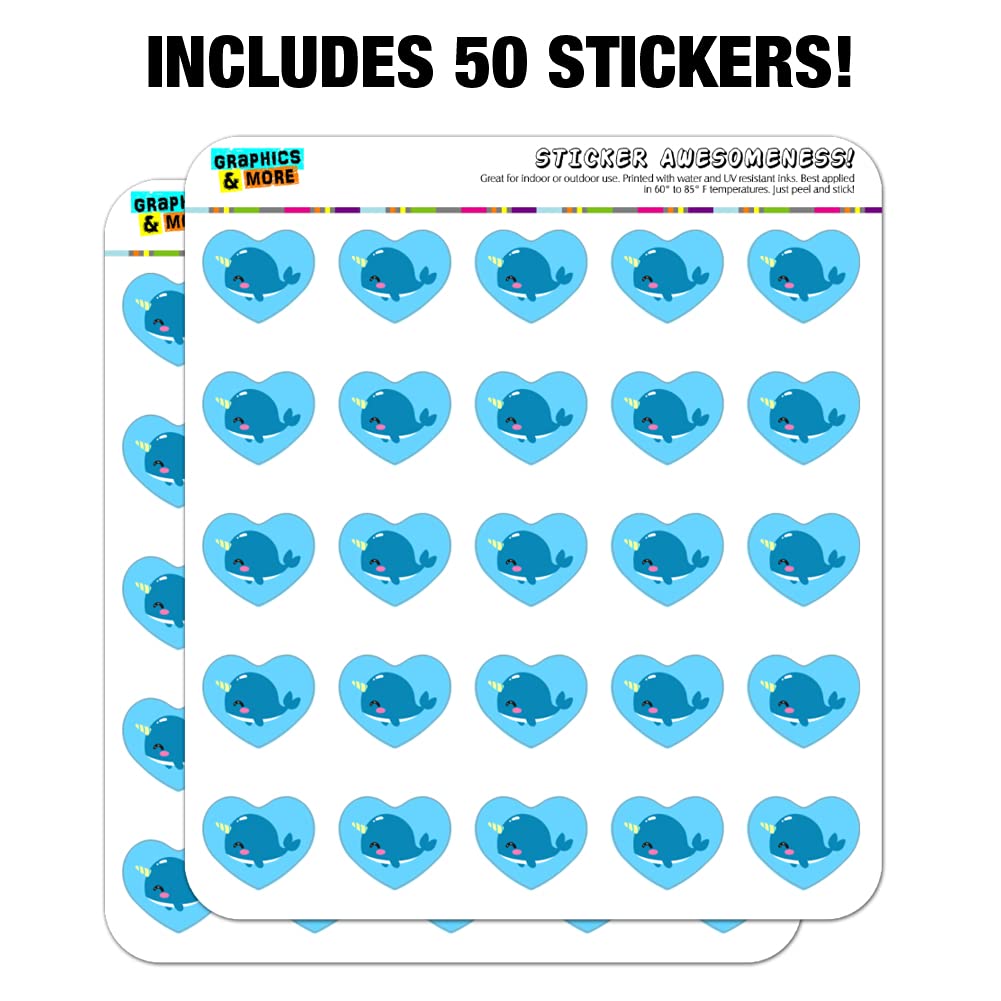 Adorable Kawaii Baby Narwhal Heart-Shaped Planner Stickers - Perfect for Scrapbooking, Bullet Journals & DIY Crafts - Cute Stationery for School, Office & Gift Giving