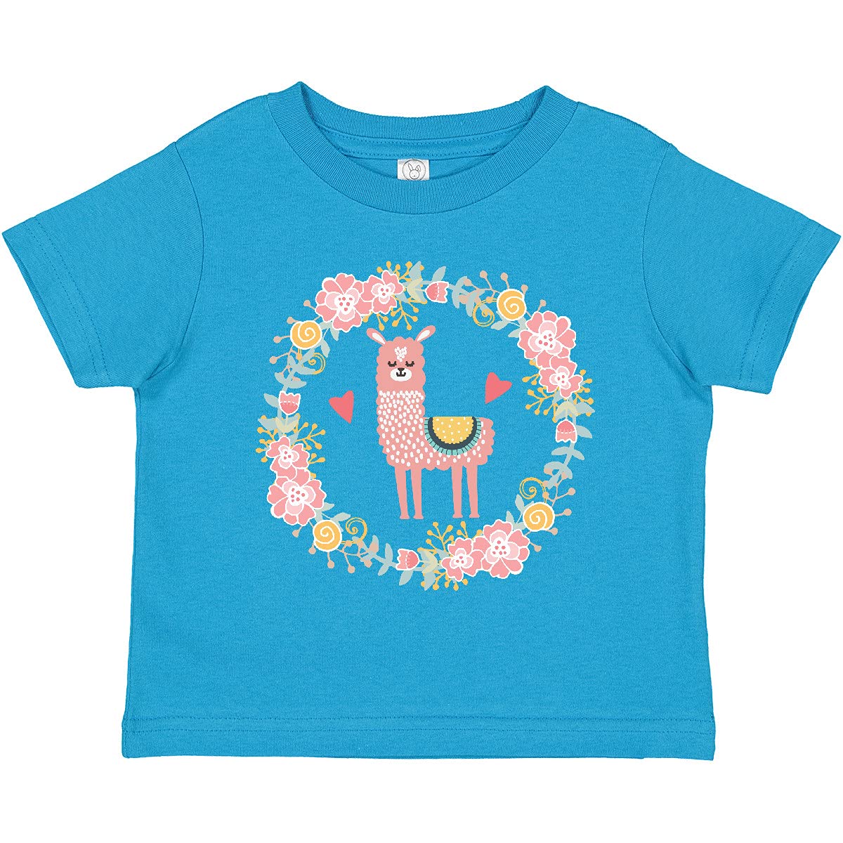 Inktastic Llama Rose Flower Wreath Toddler T-Shirt - Cute Baby Girl Clothes for Birthday & Holiday Photos - Soft Cotton Tee for Toddlers 1-3 Years
