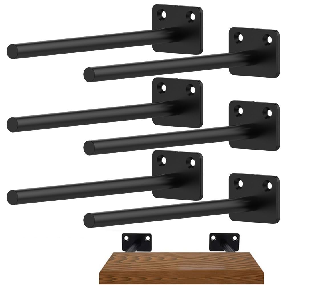 Heavy Duty 8 Inch Floating Shelf Brackets - 6 Pack Hidden Blind Shelf Supports with 150LBS Load Capacity - DIY Wood Wall Shelf Hardware for Living Room, Kitchen, Bedroom & Office Organization