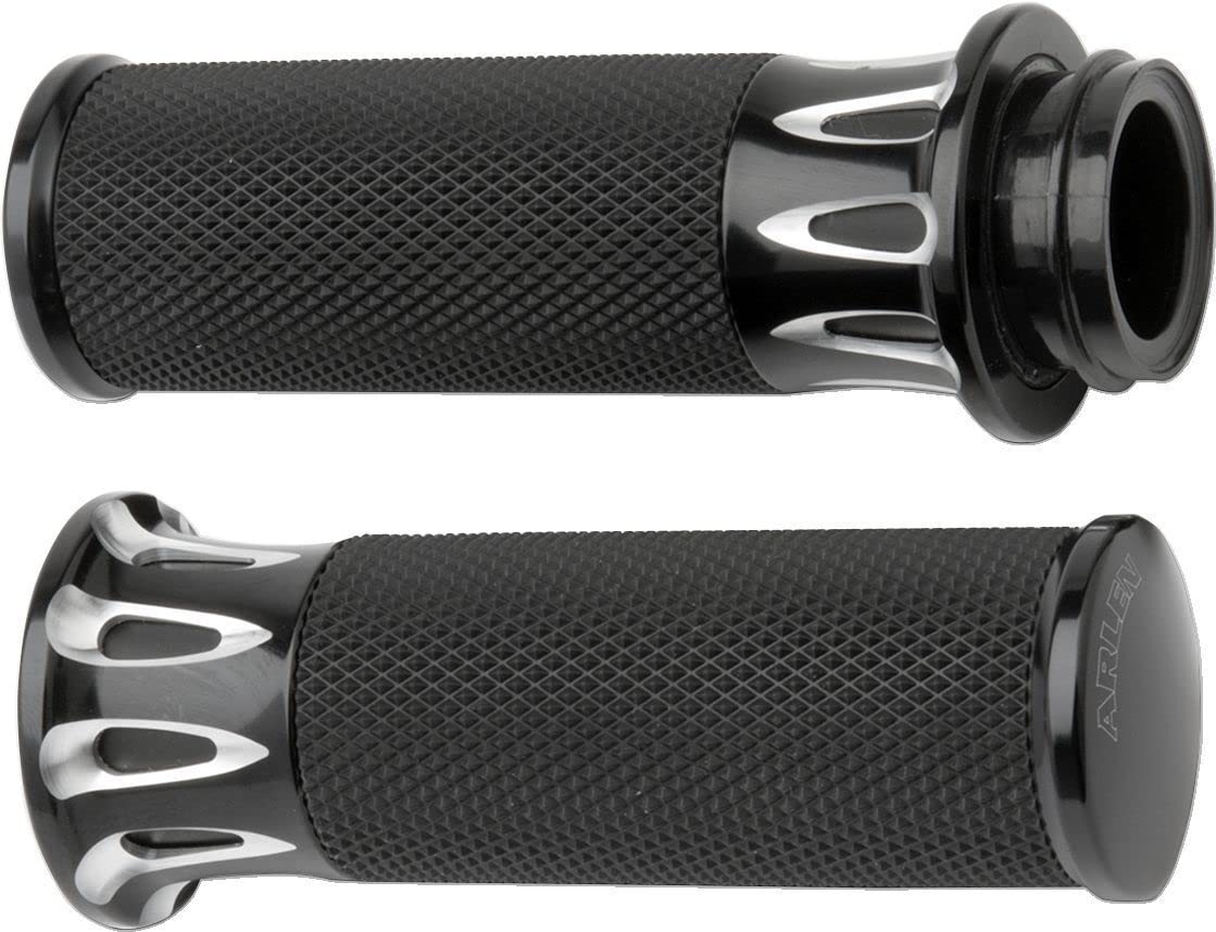 Arlen Ness Black Deep Cut TBW Grips Compatible with Harley Davidson Touring FLHX FLHR FLTR (2008-2017) - Premium Motorcycle Handlebar Grips for Comfort & Control on Long Rides