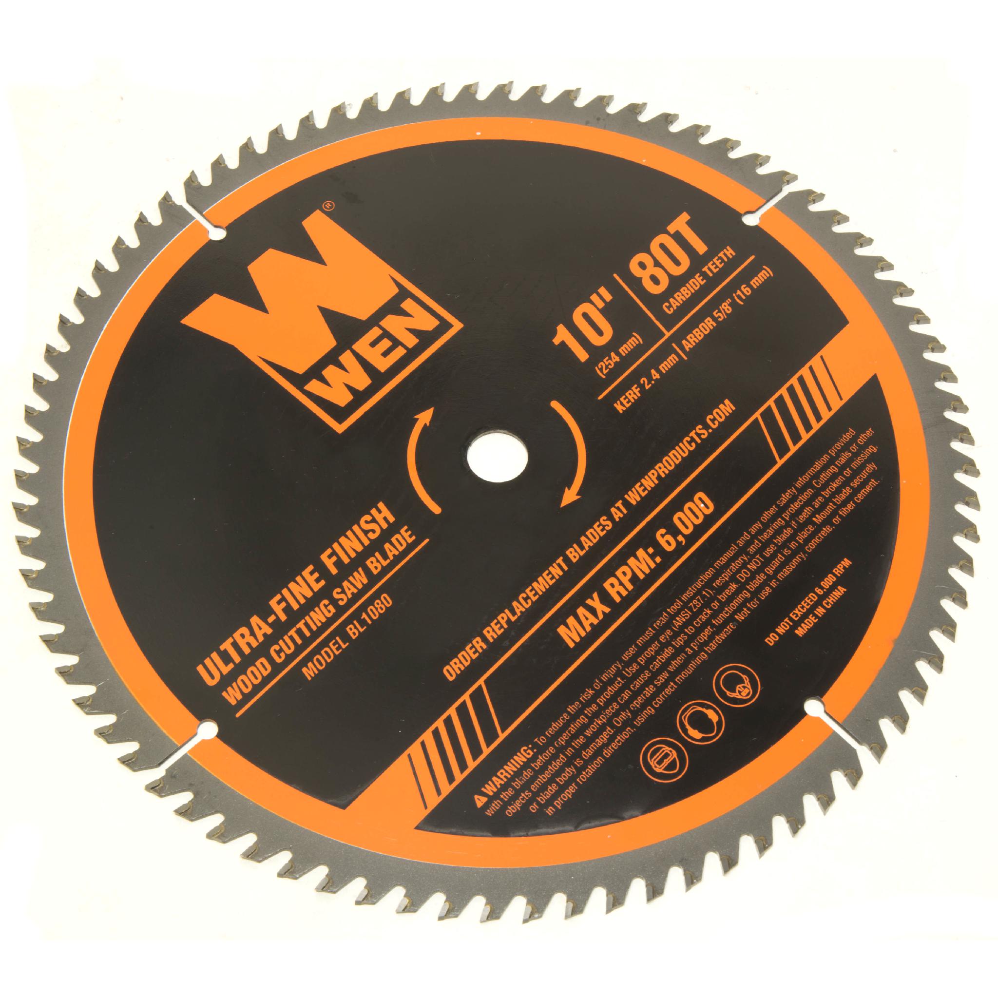WEN BL1080 10-Inch 80-Tooth Carbide Tipped Ultra Fine Finish Professional Woodworking Saw Blade - Perfect for Miter Saws & Table Saws - Ideal for Precision Wood Cutting, Trim Work, and Fine Finish Carpentry Projects