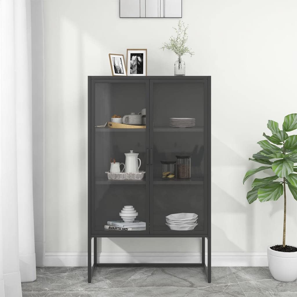 Modern Sideboard Cabinet with Steel Frame & Tempered Glass - 31.5