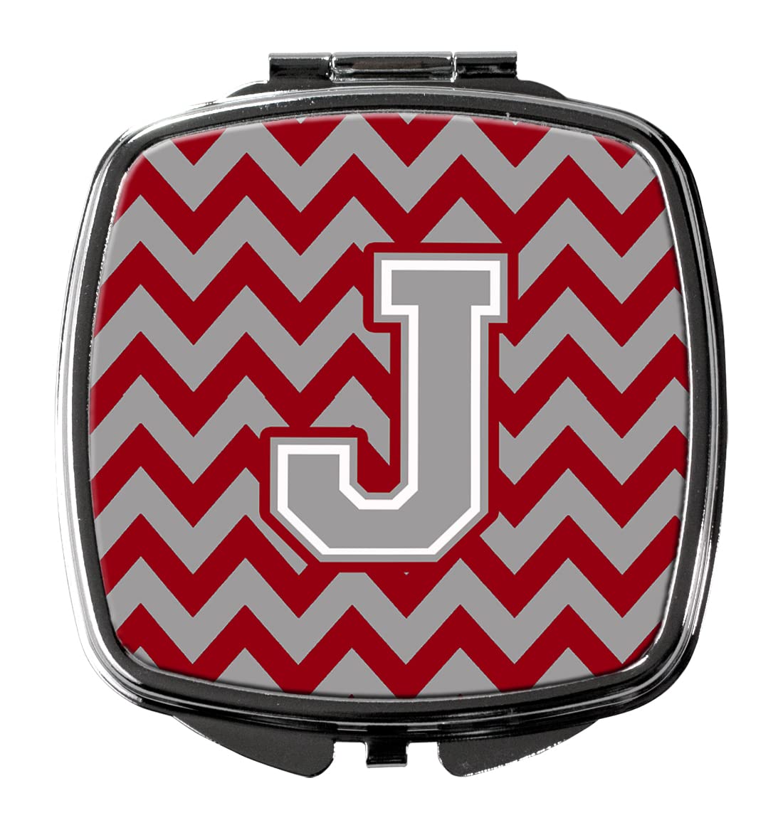 Caroline's Treasures CJ1043-JSCM Letter J Chevron Crimson & Grey Compact Mirror - Portable Travel Makeup Mirror for Women & Girls, Perfect Gift Idea, Folding Handheld Mirror for Purse, Vanity & On-the-Go Touch Ups
