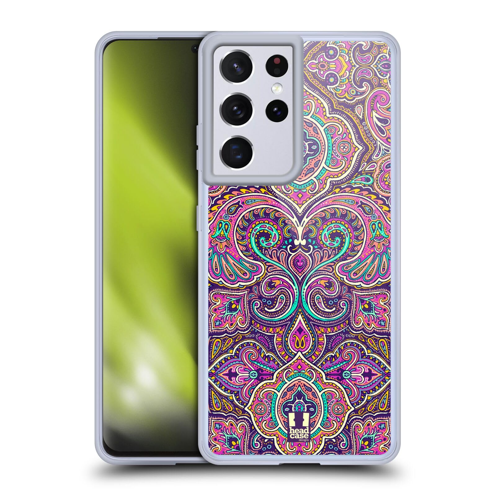Head Case Designs Pink Intricate Paisley Soft Gel Case for Samsung Galaxy S21 Ultra 5G - Protective Phone Cover with Matching Wallpaper for Women, Girls, Fashion Lovers