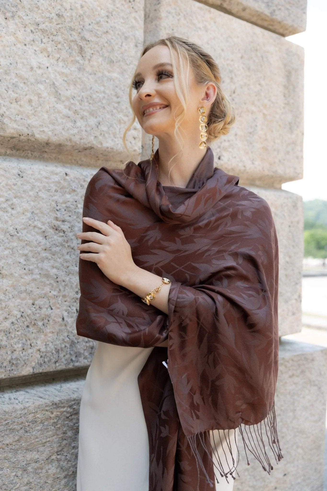 Elegant Leaf Silk Scarf for Women - Lightweight & Breathable Fashion Accessory - Perfect for Office, Party & Special Occasions