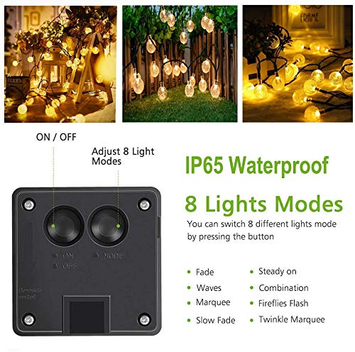 50 LED Solar String Lights - 31ft Waterproof Outdoor Fairy Lights with 8 Modes & Crystal Balls | Solar Powered Decorative Lighting for Garden, Yard, Party, Wedding, Christmas (Warm White) | Perfect for Patio, Backyard, Pergola & Holiday Decorations