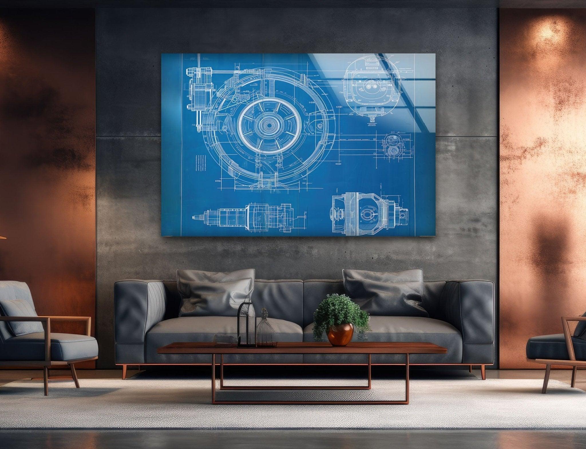 Modern Architecture Drawing Glass Wall Art - Elegant Home & Office Decor for Living Room, Bedroom, or Workspace