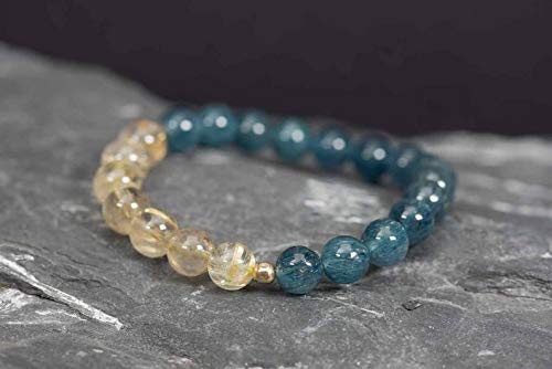 Precious-GEMS Handmade Rutilated Quartz Bracelet - Gold & Blue Gemstone Jewelry for Women | Perfect for Gifts, Meditation & Spiritual Healing