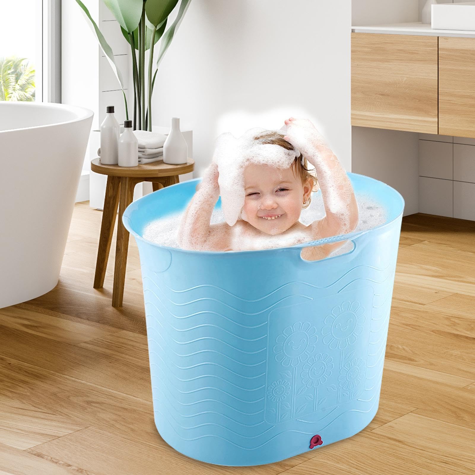 Safe & Portable Baby Bathtub for Toddlers - High Temperature Resistant, Drainage Bottom Design | Large Travel Bathtub Bucket for Newborns & Infants | Perfect for Home, Travel & Outdoor Baby Shower