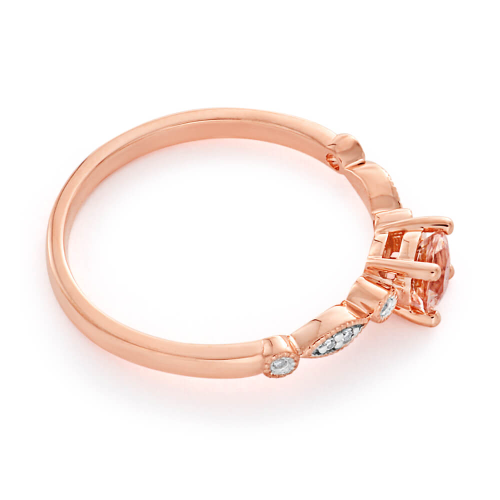9ct Rose Gold Round Cut 0.45ct Morganite and Diamond Engagement Ring - Perfect for Proposals, Anniversaries & Special Occasions