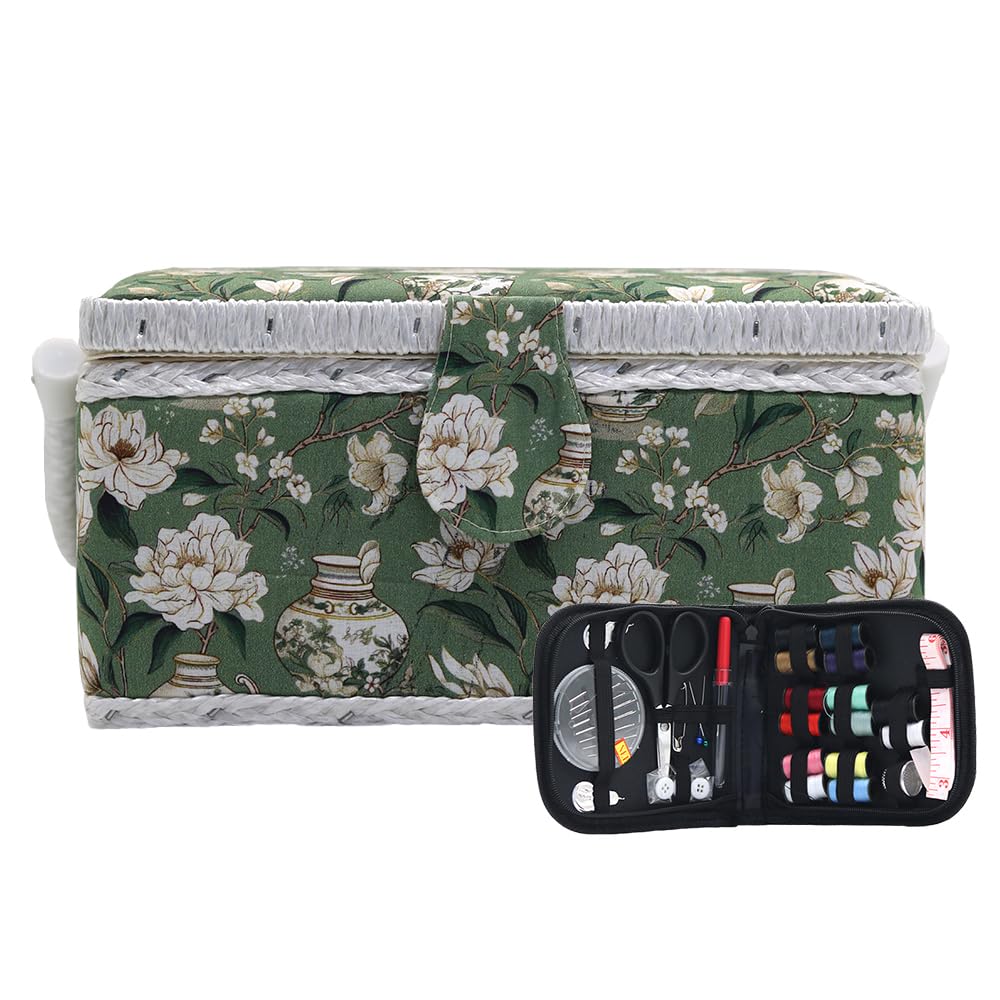 Premium Green Sewing Box Organizer - Medium Storage for Sewing Supplies & Accessories | Perfect for Home Crafting, DIY Projects & Sewing Kits