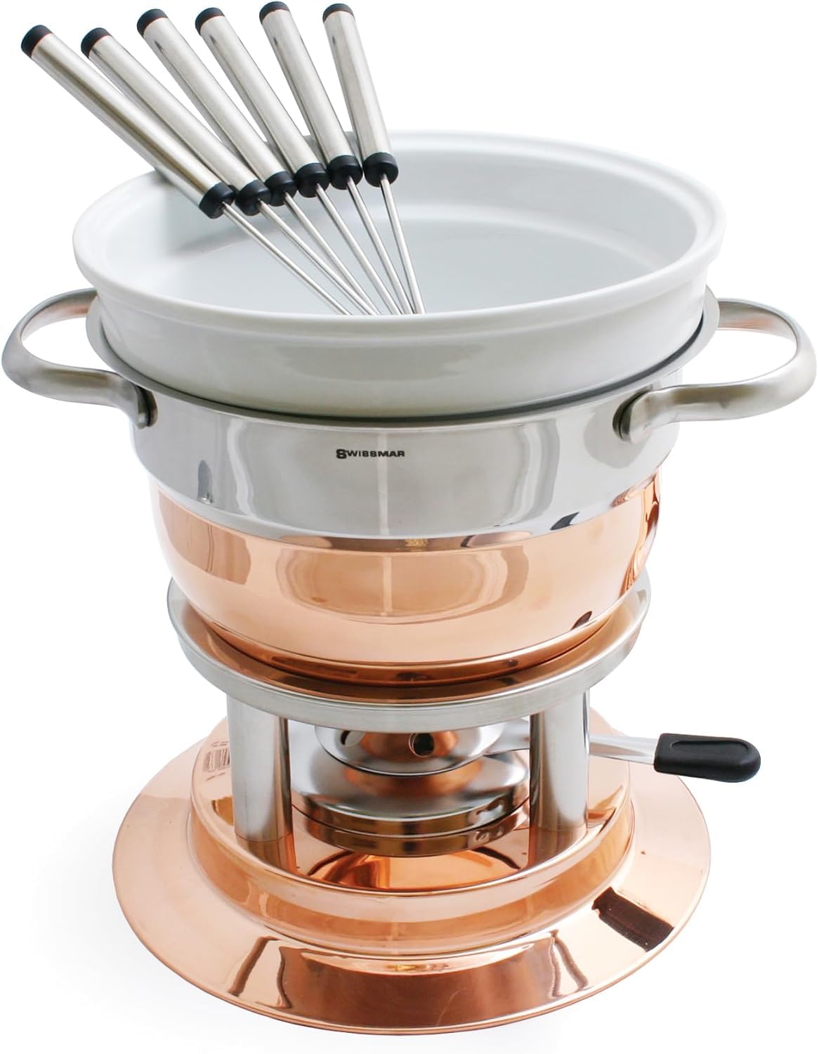 Swissmar Lausanne 11-Piece Copper Plated Fondue Set for Cheese, Chocolate, Oil & Broth Cooking - 1.8L/1.9Qt Premium Kitchen Gift Set - Perfect for Dinner Parties, Romantic Dates & Wedding Gifts