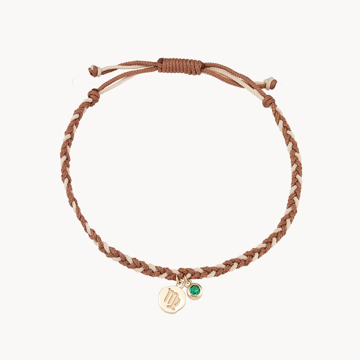 10K Yellow Gold Virgo Zodiac Earth Element Cord Bracelet with Emerald – Perfect for Birthdays, Gifts & Spiritual Healing