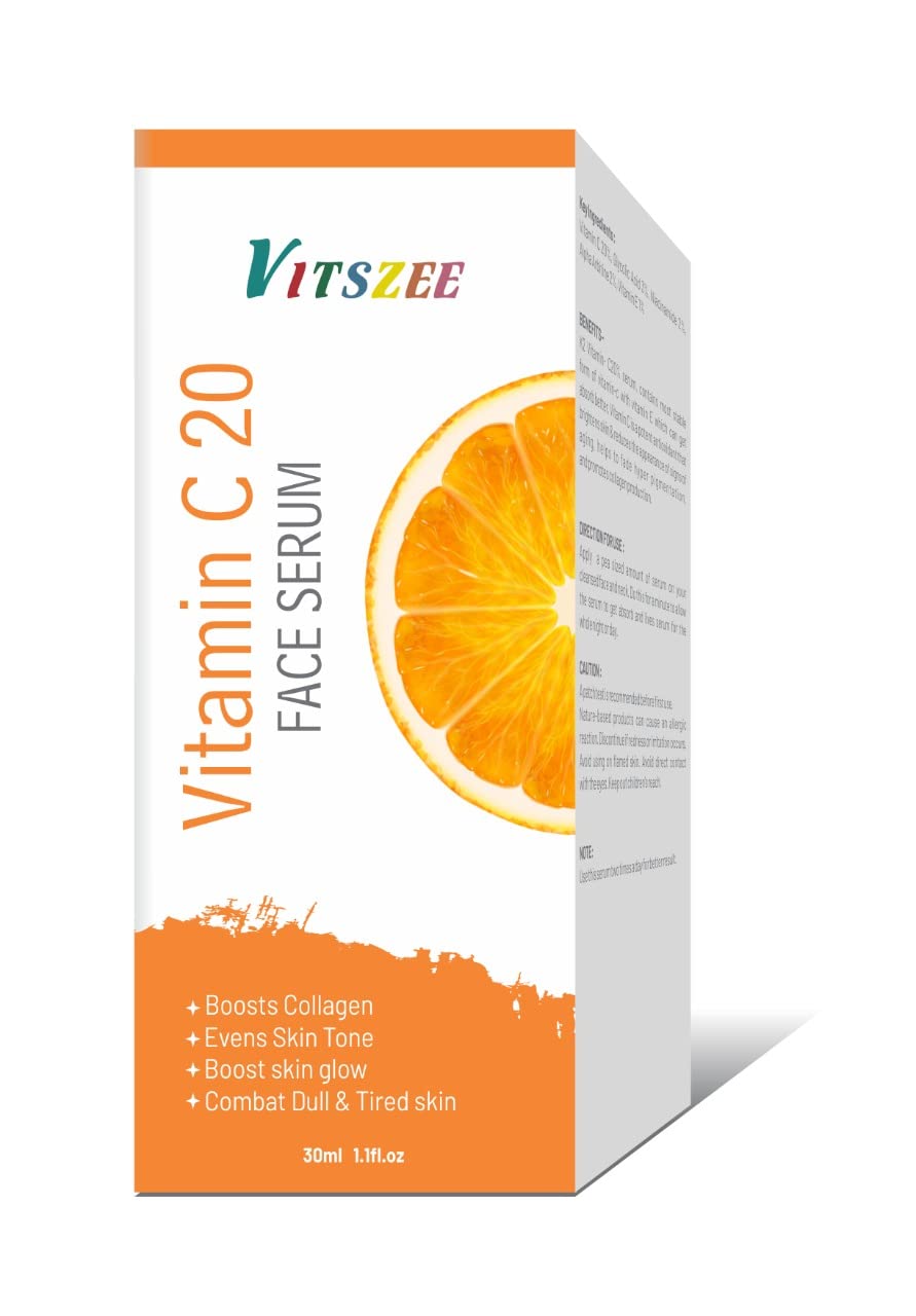 VITSZEE 20% Pure Vitamin C Serum for Face - Organic Brightening & Glowing Skin Treatment | Anti-Aging, Dark Spot Corrector, Daily Skincare Routine