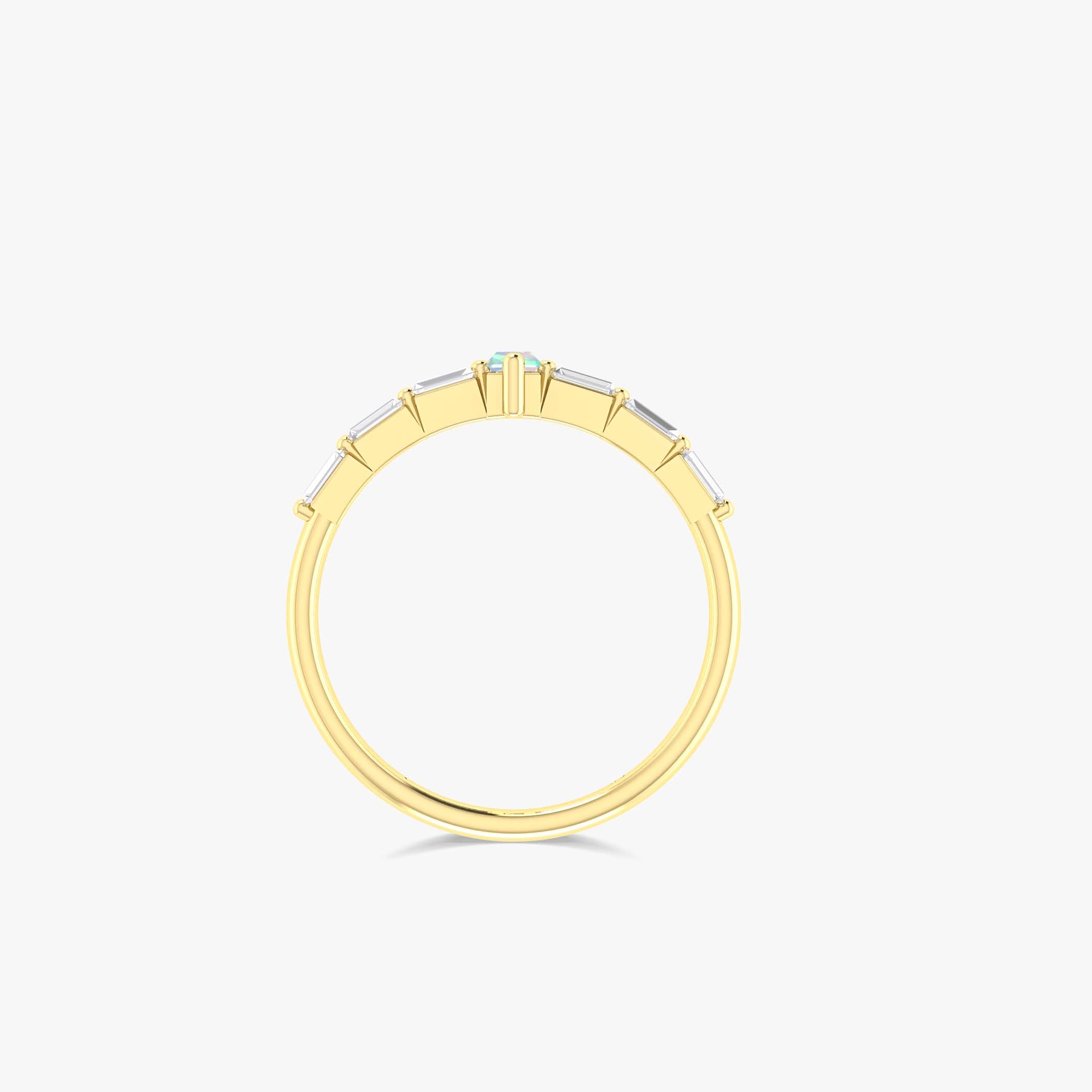 Elegant Baguette White Opal & Zircon Ring - Dainty Stackable Jewelry for Women - Perfect for Weddings, Anniversaries & Everyday Wear