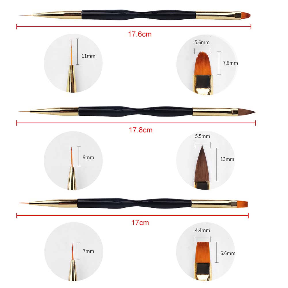Professional Nail Art Brush Set - 3 Piece Nail Gel Brushes for DIY Manicure & Nail Art Designs | Perfect for Salon, Home Use & Nail Enthusiasts