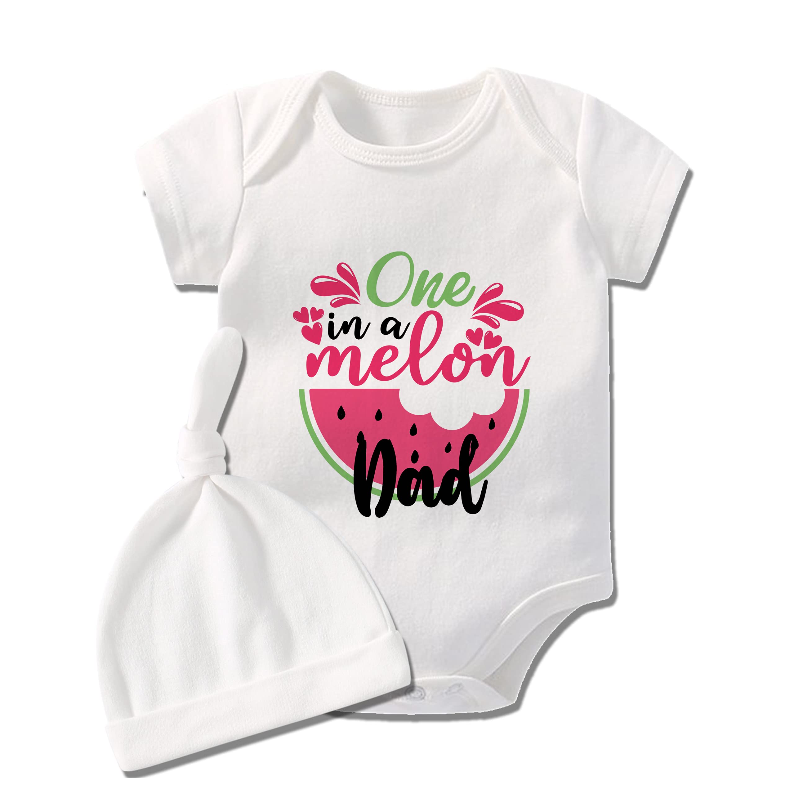 YSCULBUTOL Funny Baby Twins Bodysuit - 'One in A Melon' Matching Outfit Set with Hat for Birthday, Dad & Baby Girl | Cute Newborn Photoshoot & Family Matching Outfits