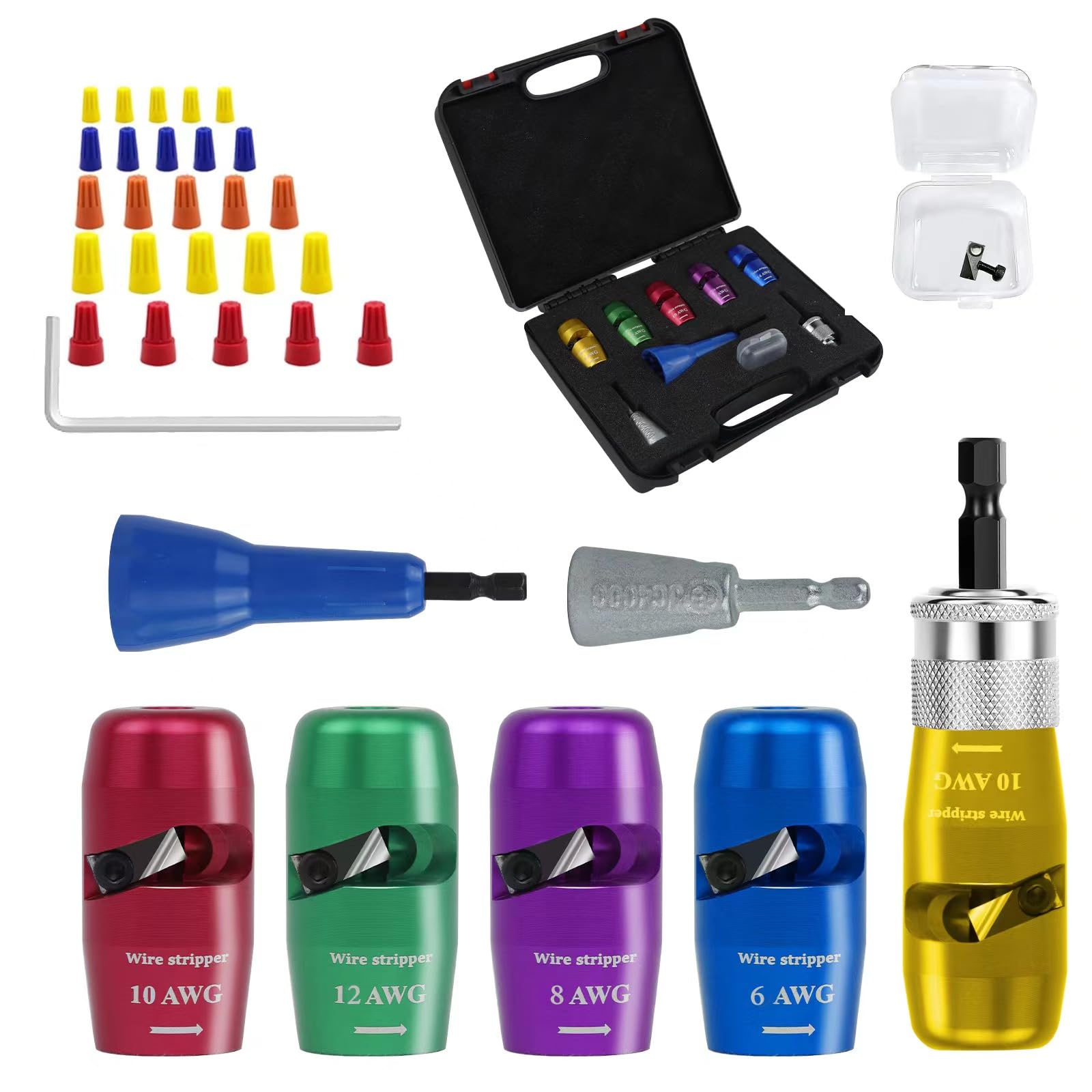 **10-Piece Automatic Wire Stripper & Twister Kit for Drill - Electrician Tools for Efficient Cable Stripping & Twisting - Improve Work Efficiency 10X - Perfect for Electrical Wiring, DIY Projects & Professional Use**