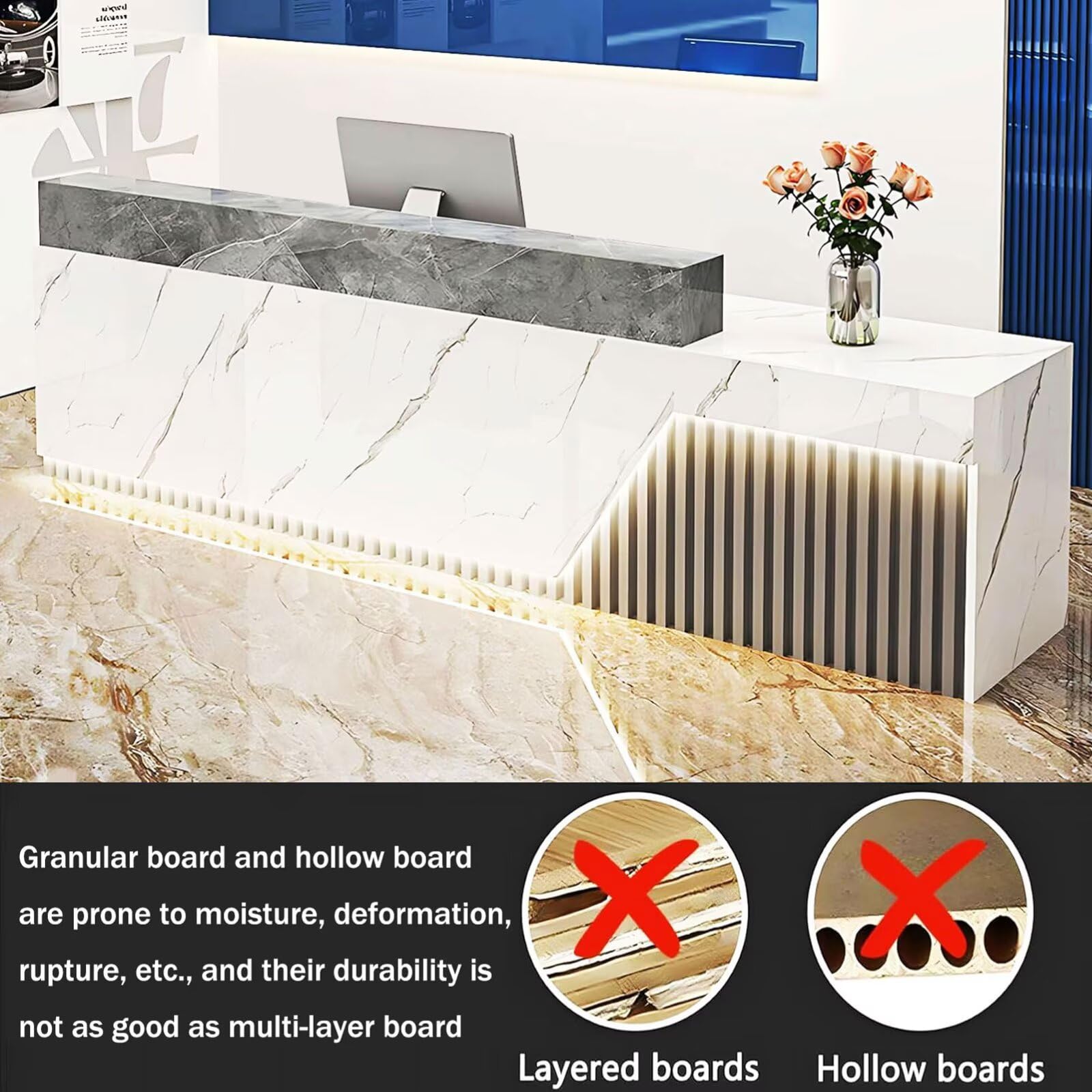 Modern Reception Desk with Lockable Drawers & Keyboard Tray - 63