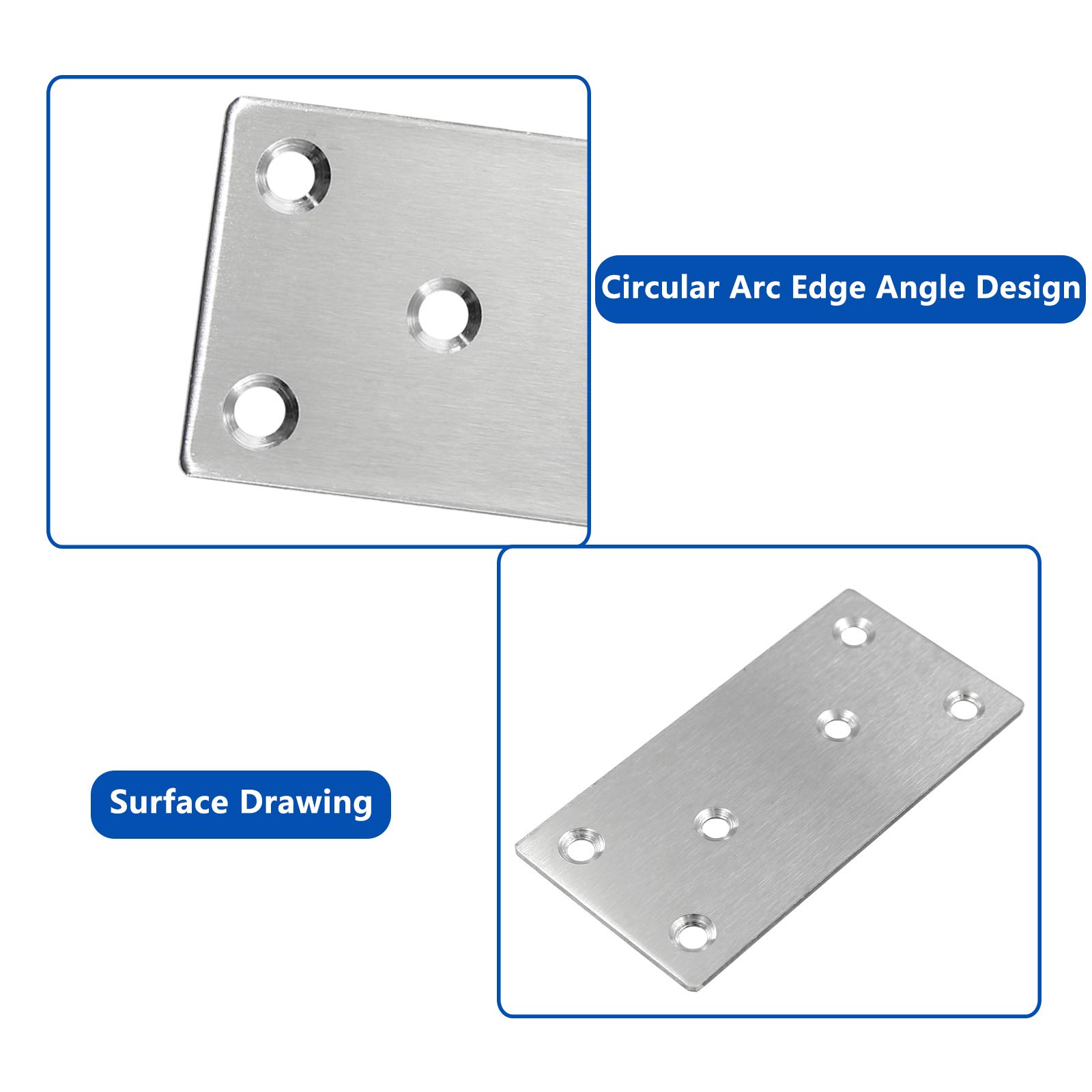 BokWin 4Pcs Heavy Duty Stainless Steel Mending Plates 100x50x2mm - Straight Metal Brace Repair Bracket with Screws for Wood Furniture, Shelves, Cabinets | DIY Home Improvement & Woodworking Projects
