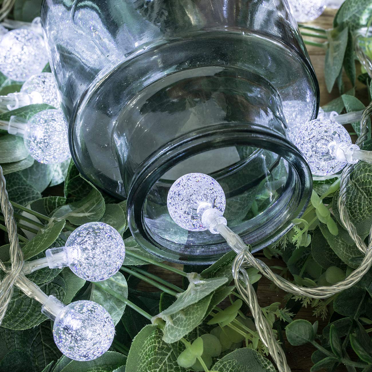 100 LED 49 FT Crystal Bubble Ball Fairy String Lights with Remote - 8 Lighting Modes, Extendable Design for Indoor/Outdoor Wedding, Christmas Tree, Garden, Patio & Party Decor (White) - Perfect for Bedroom, Backyard, Holiday & Special Event Lighting