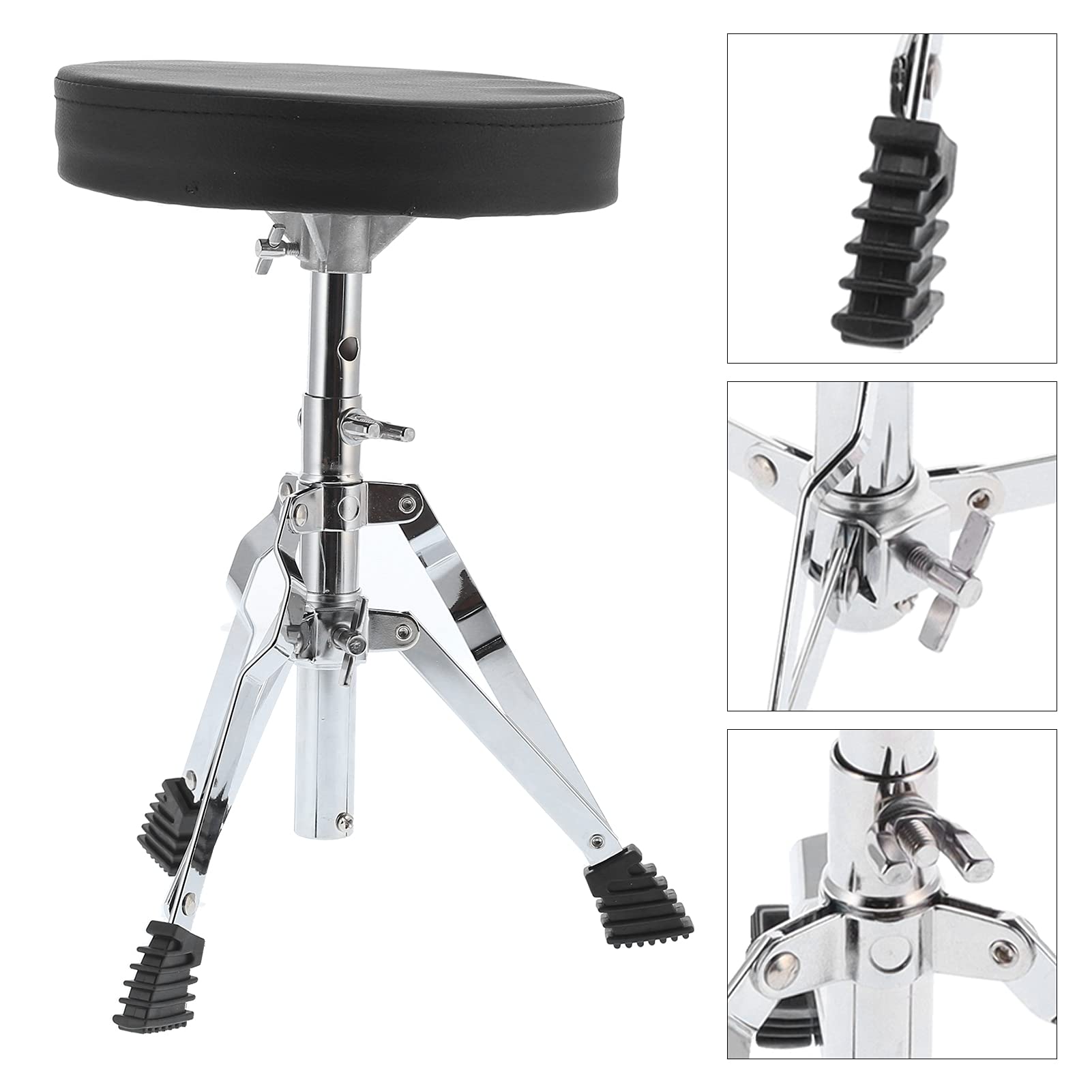 Universal Adjustable Height Drum Throne Stool - Portable Folding Drum Chair with Anti-Slip Feet for Adults & Kids - Includes 2 Drumsticks - Perfect for Practice, Live Performances & Studio Sessions