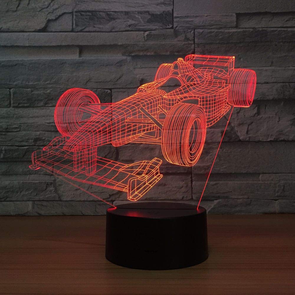 3D LED Night Light - Racing Car Shape Acrylic USB Desk Lamp | Cool Birthday & Holiday Gift for Friends | Perfect for Kids' Rooms, Gaming Setups & Bedside Lighting