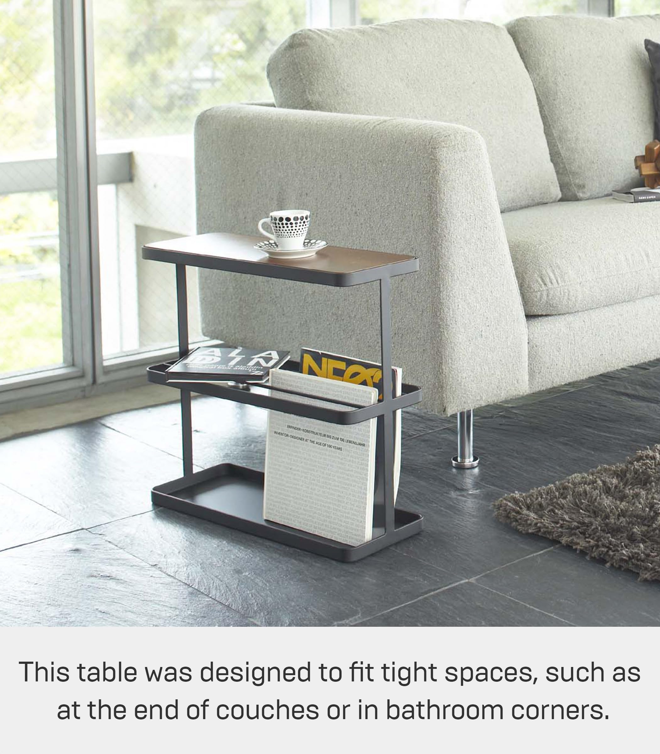 Yamazaki Home Storage Steel End & Side Table - Black | Modern Space-Saving Furniture for Living Room, Bedroom & Office | Durable Steel Design with Versatile Storage