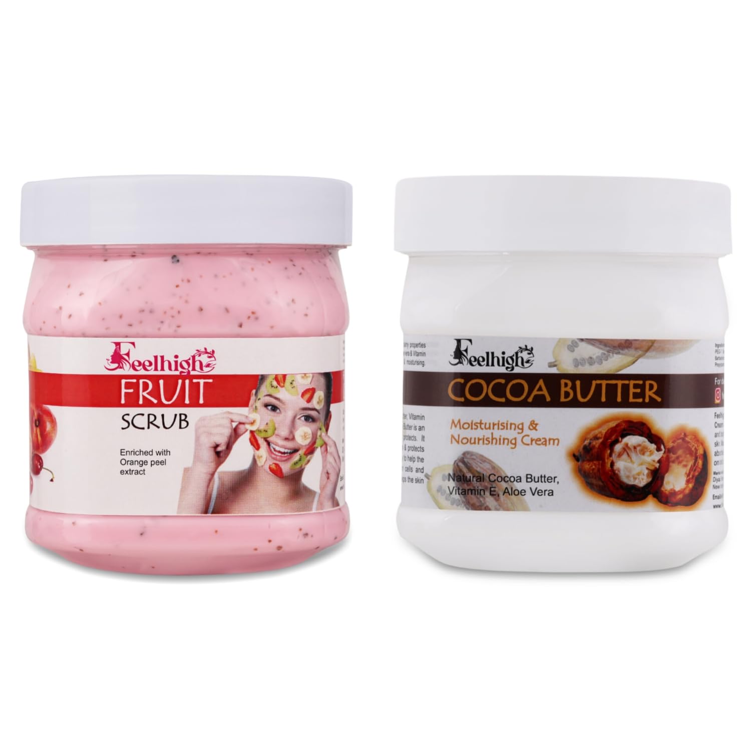 Feelhigh Exfoliating Face & Body Scrub with Mixed Fruit Extracts & Cocoa Butter - 2-Piece Skincare Set for Glowing Skin | Perfect for Daily Exfoliation & Spa Treatments at Home