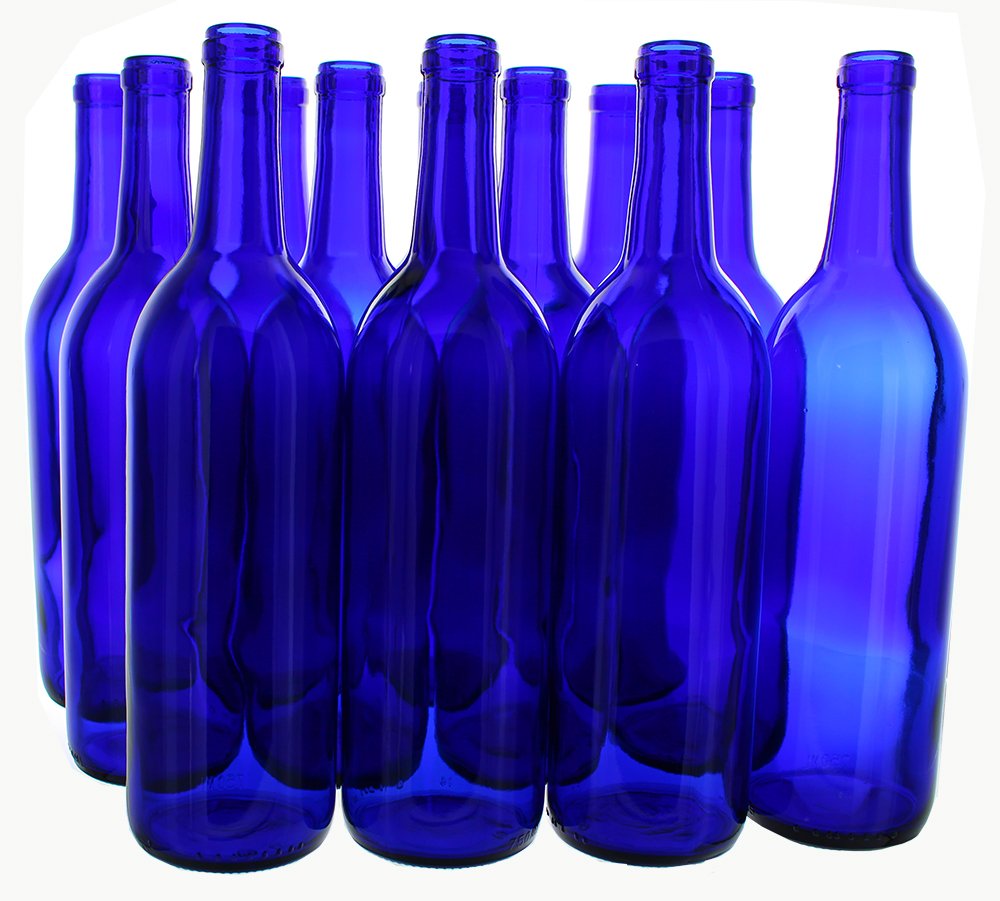 Premium 750ml Cobalt Blue Glass Wine Bottles - Bordeaux/Claret Style (Case of 12) - Perfect for Home Winemaking, Craft Cocktails & Gourmet Olive Oil Packaging