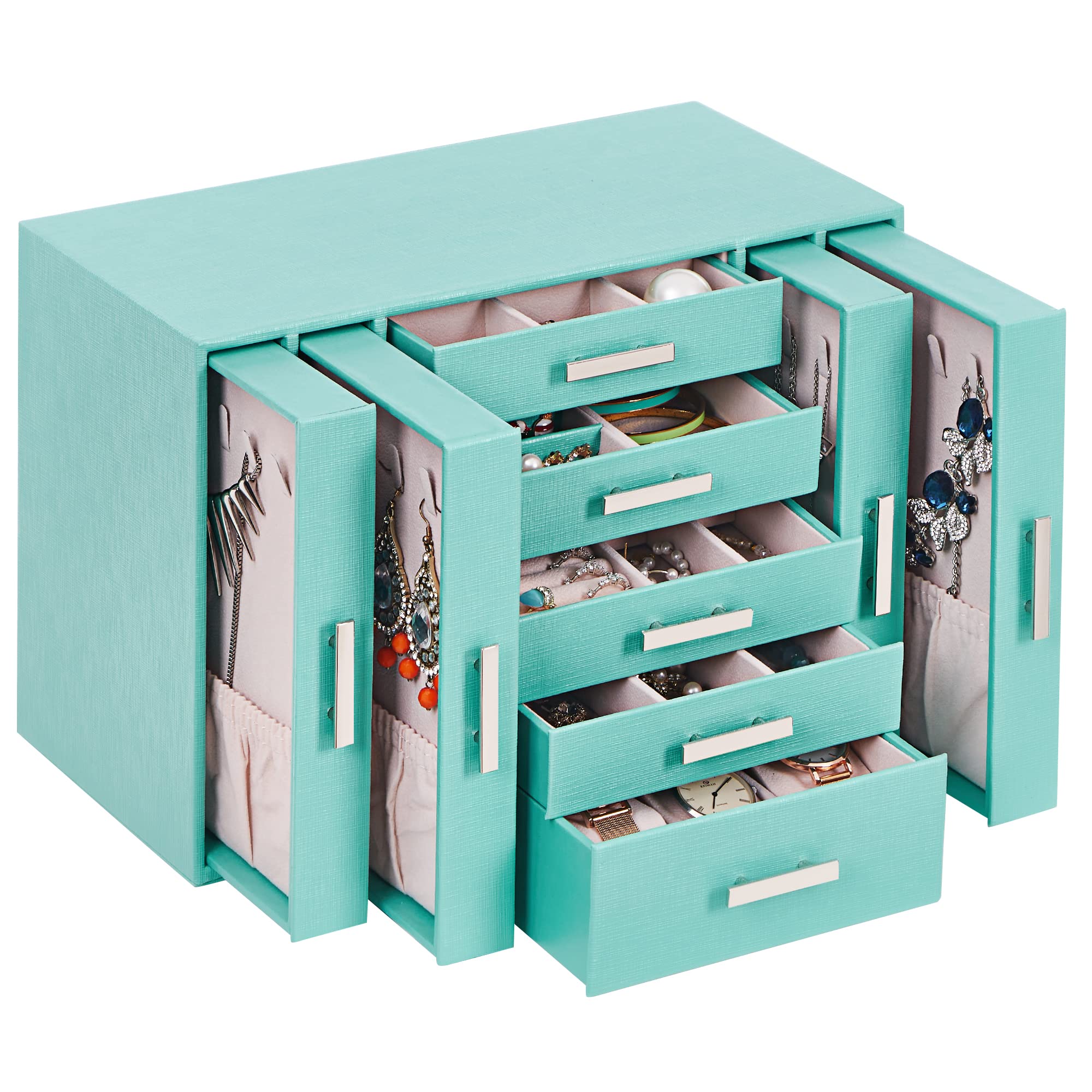 ANWBROAD Large Green Jewelry Box Organizer for Women - Earrings, Necklaces, Bracelets Storage | Perfect for Travel & Home Use