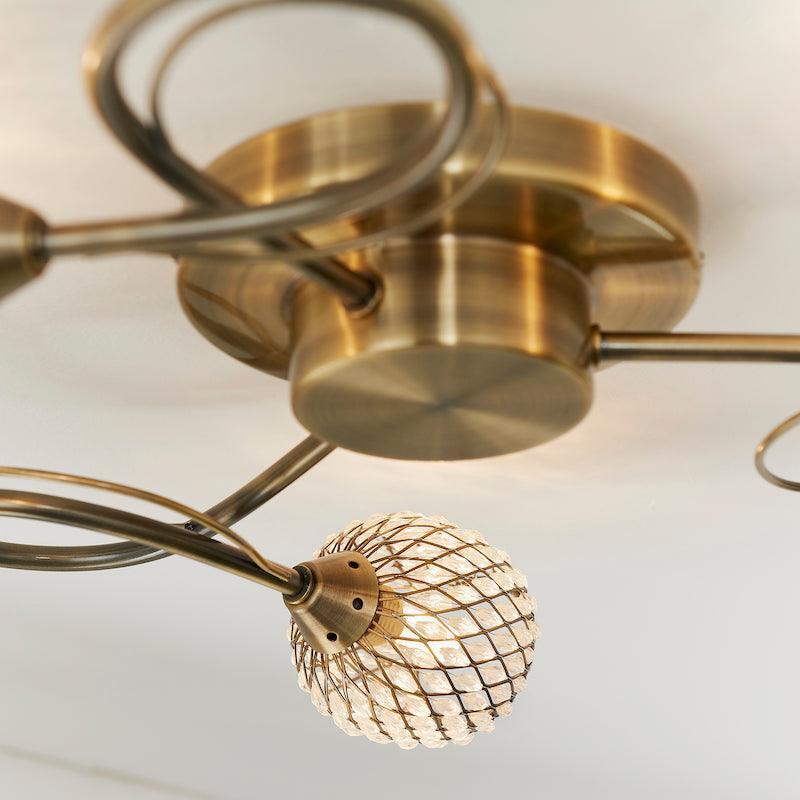 Aherne 3L Antique Brass Semi Flush Mount Ceiling Light Fixture - Vintage Lighting for Dining Room, Bedroom, or Hallway
