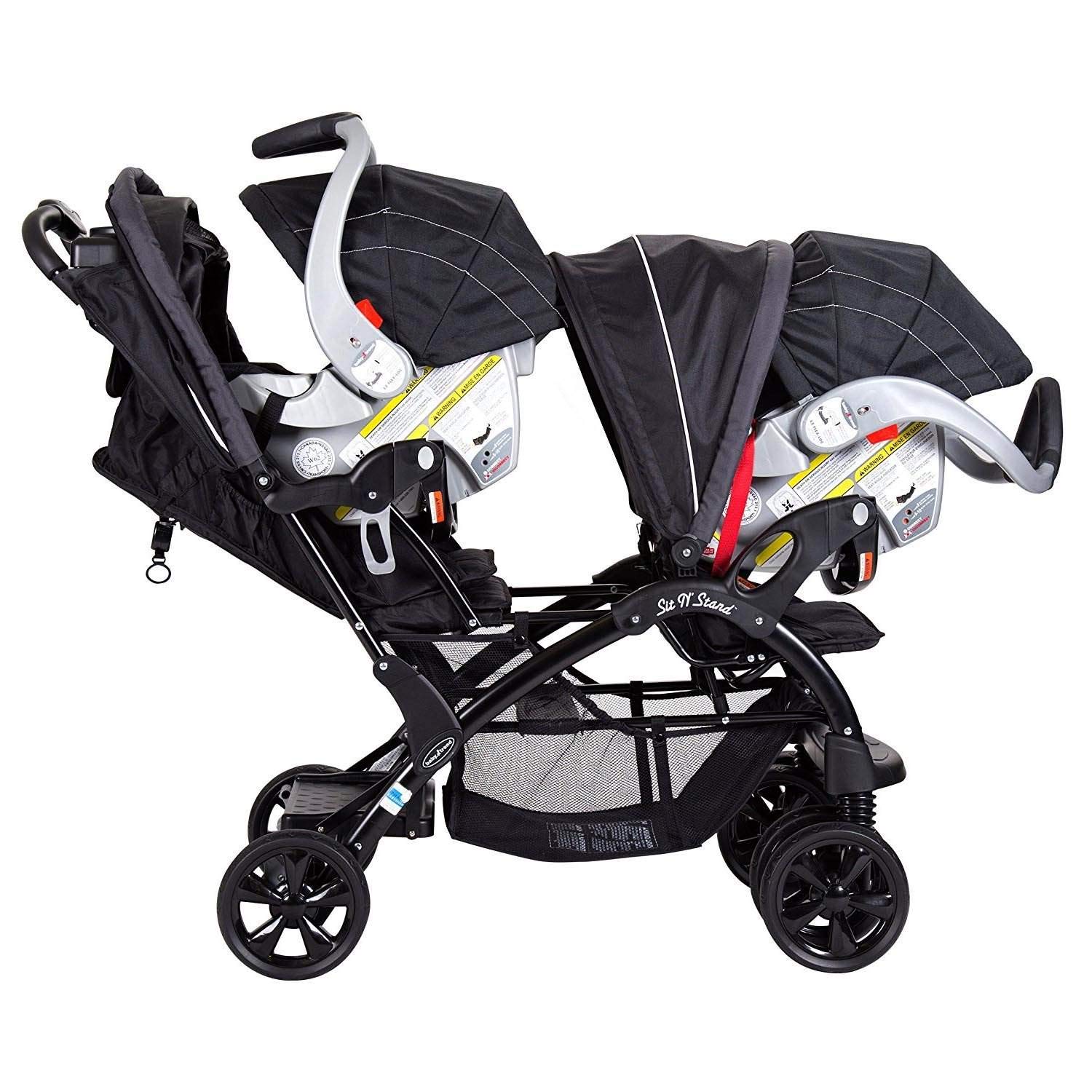 Baby Trend Sit N' Stand Double Stroller - Lightweight Tandem Stroller for 2 Kids with Adjustable Seats & Canopy, Onyx Black | Perfect for Twins, Siblings or Toddlers - Ideal for Shopping, Travel & Daily Walks