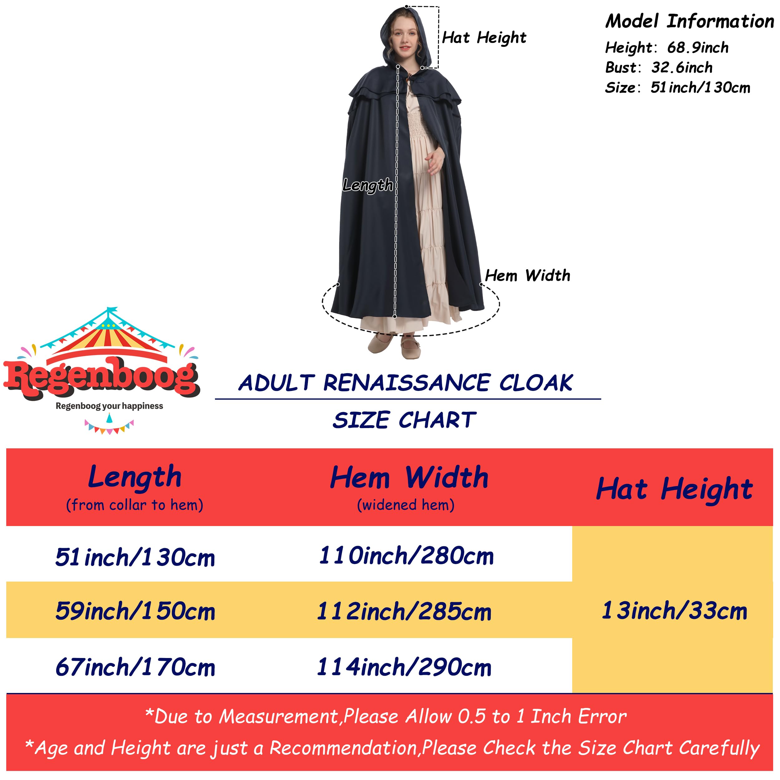 Medieval Hooded Cloak for Men & Women - Renaissance Cape, Viking Costume Cloak for LARP, Cosplay & Historical Reenactment