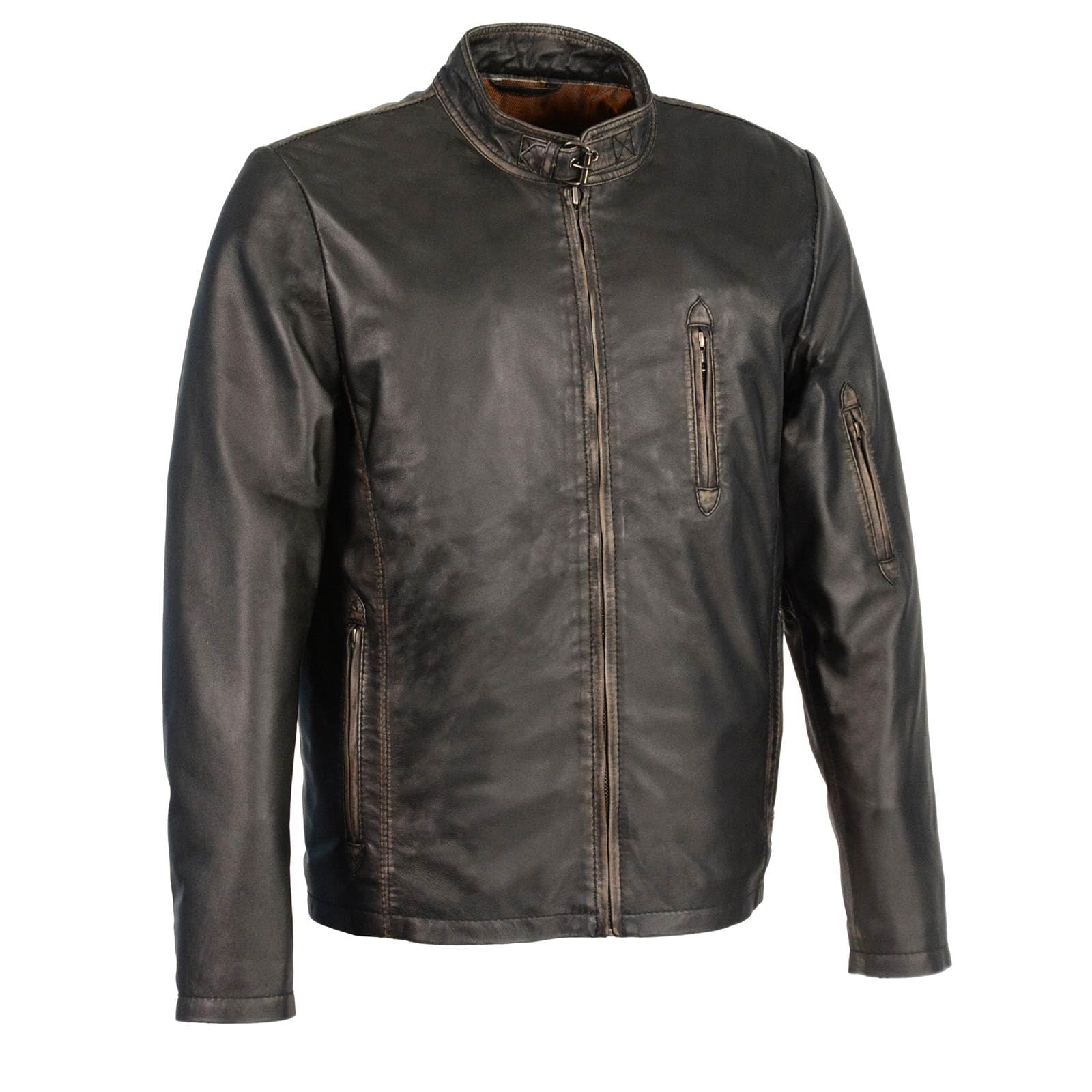 Milwaukee Leather SFM1855 Men's Black & Brown Motorcycle Jacket - Genuine Leather Biker Jacket with Throat Latch for Riding, Cruising & Motorcycle Events